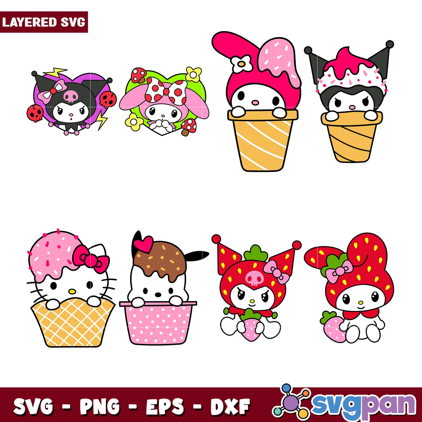Layered SVG Kawaii Ice Cream Bundle
