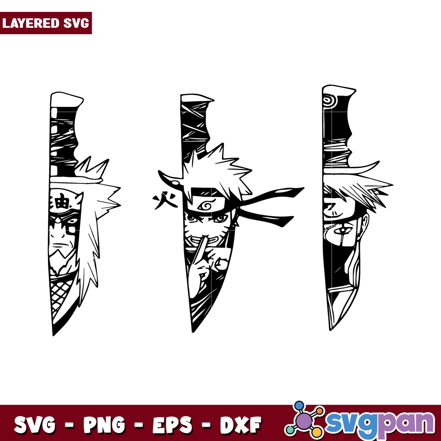 Layered SVG of Anime Characters with Kunai, Perfect for Crafts