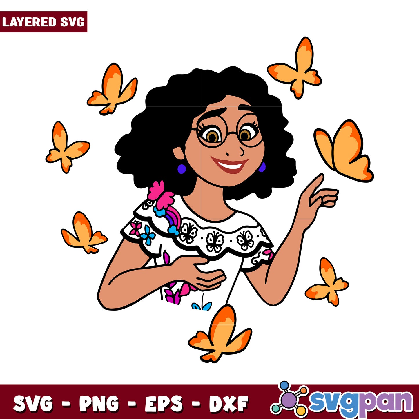 Layered SVG of a girl with butterflies, perfect for crafts and designs