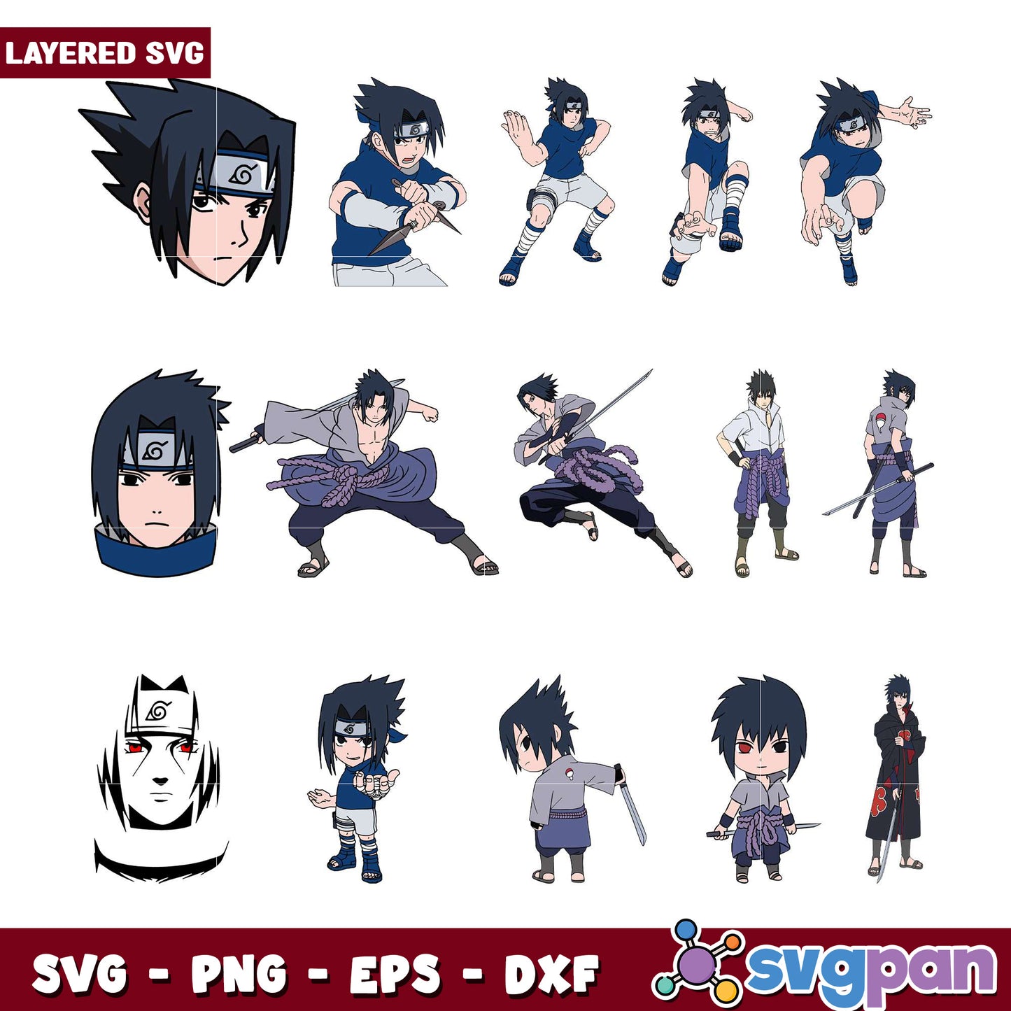 Layered Sasuke Bundle SVG for Crafts and Design