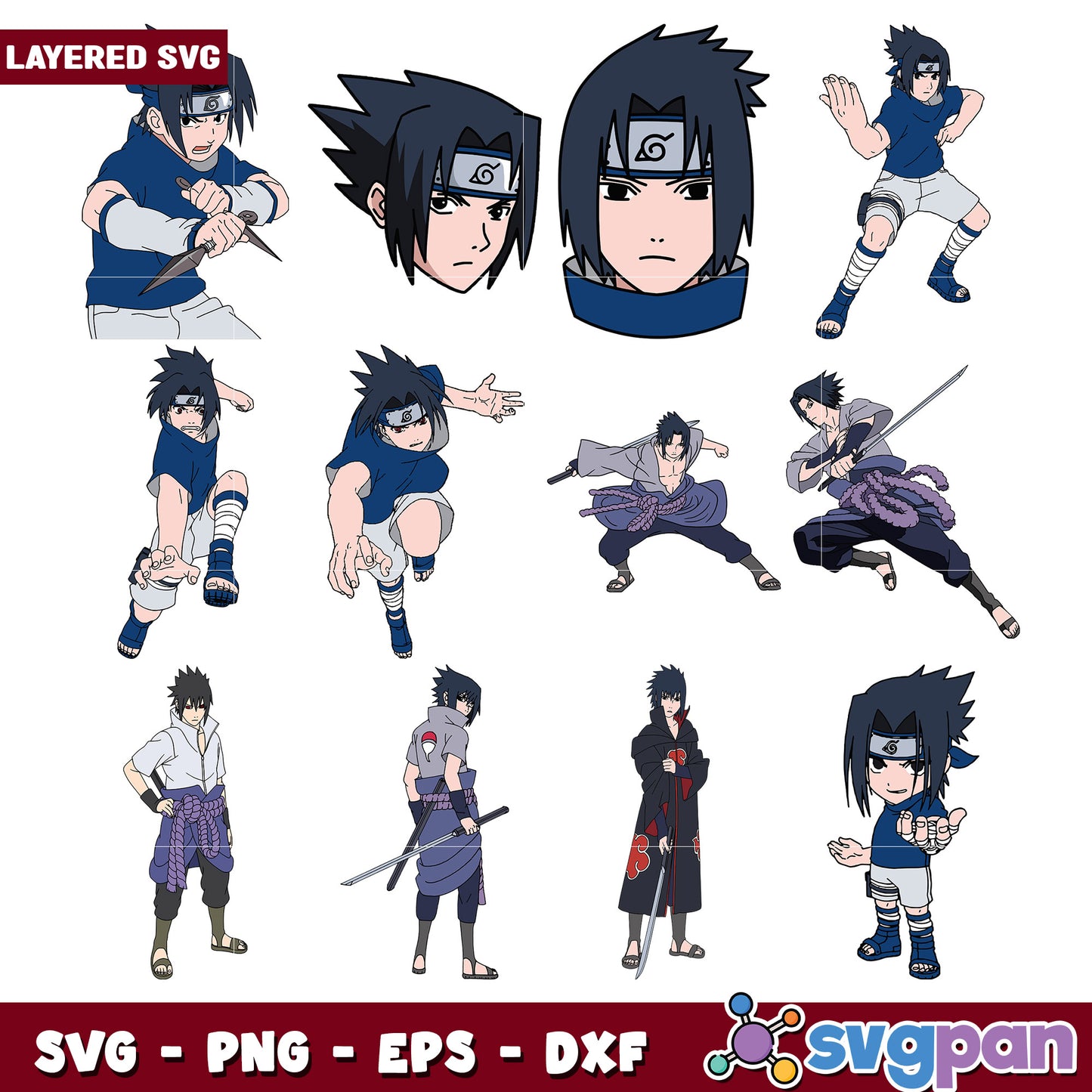 Layered Sasuke Uchiha SVG Bundle