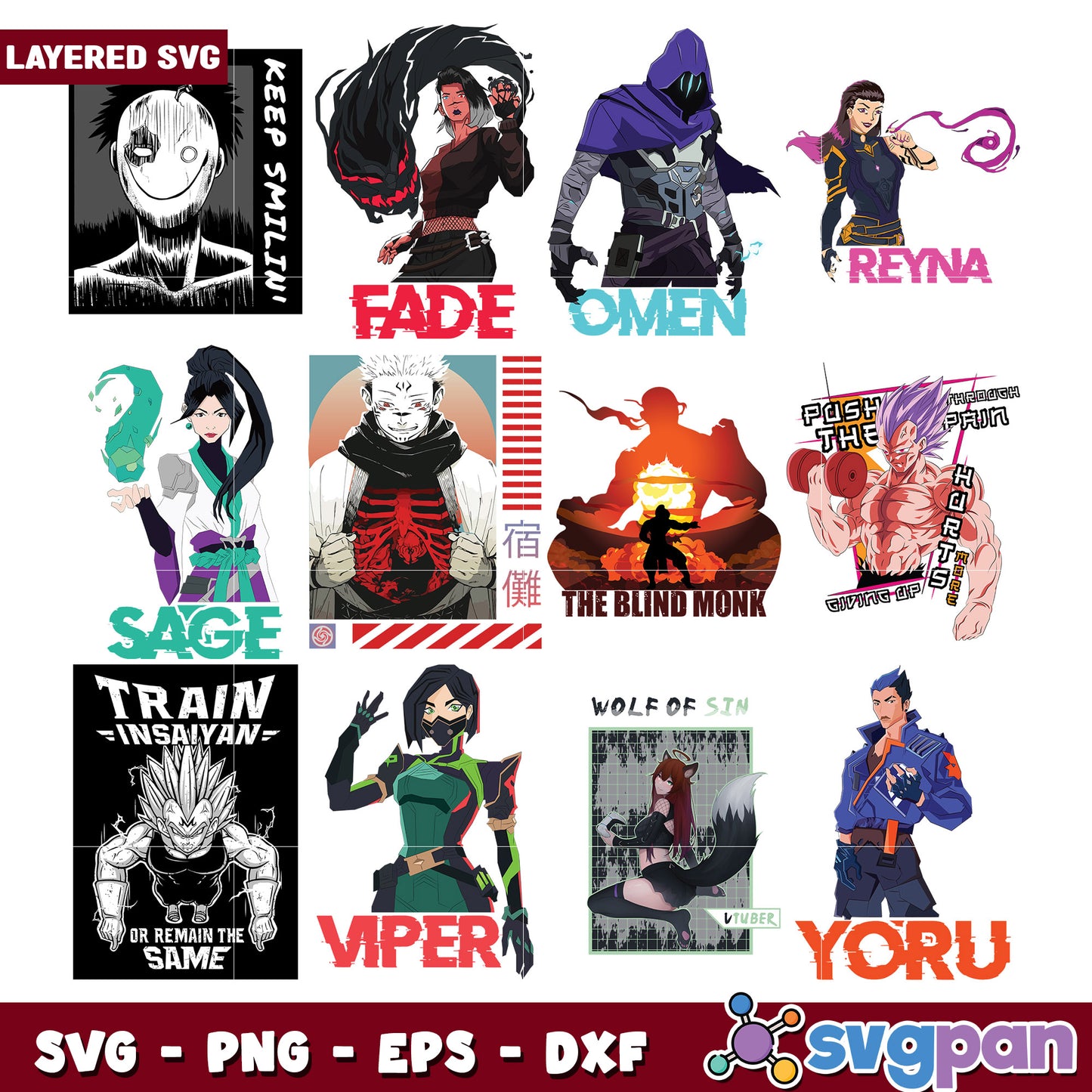 Layered Valorant & Anime SVG Bundle