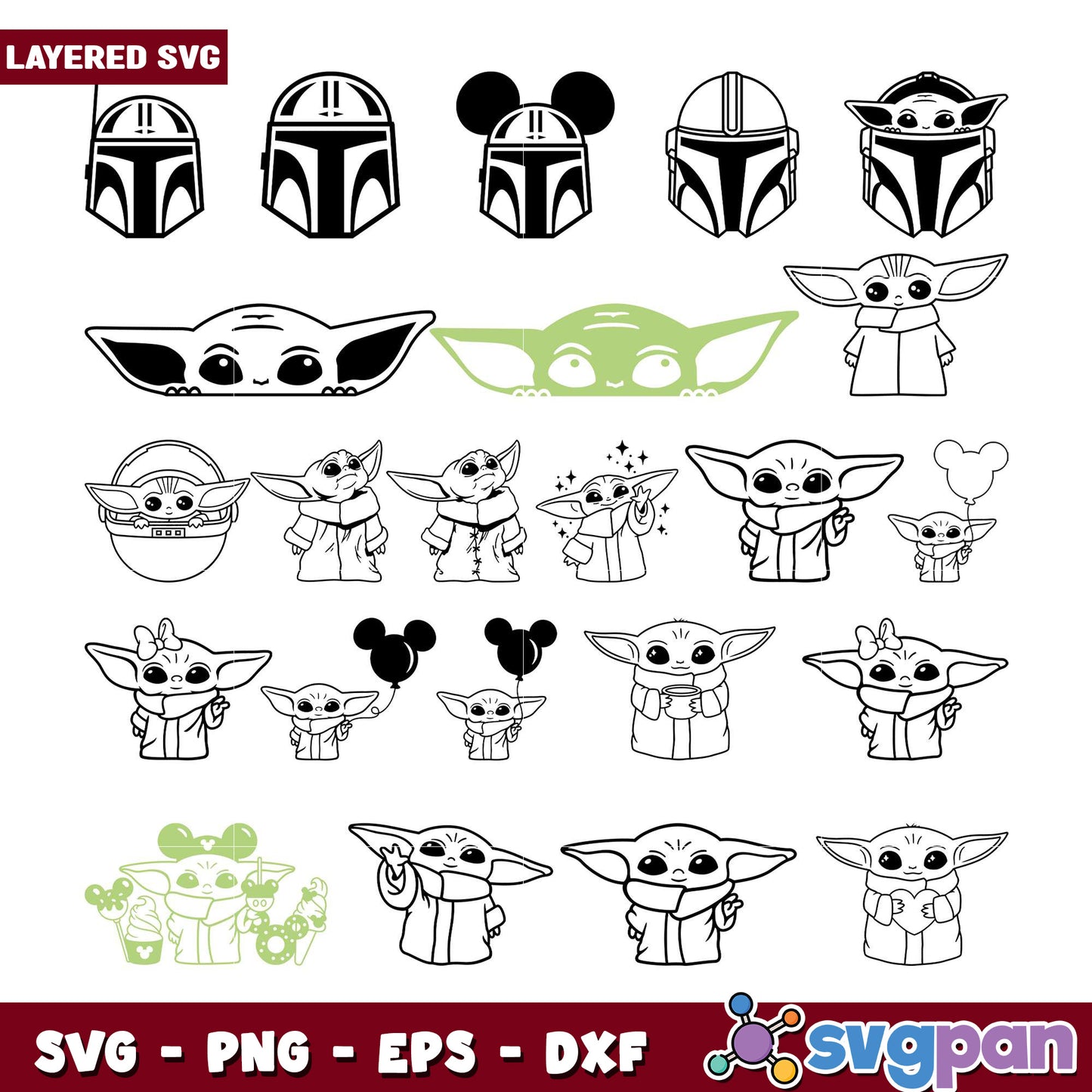 Layered Yoda SVG Bundle Mandalorian & Disney