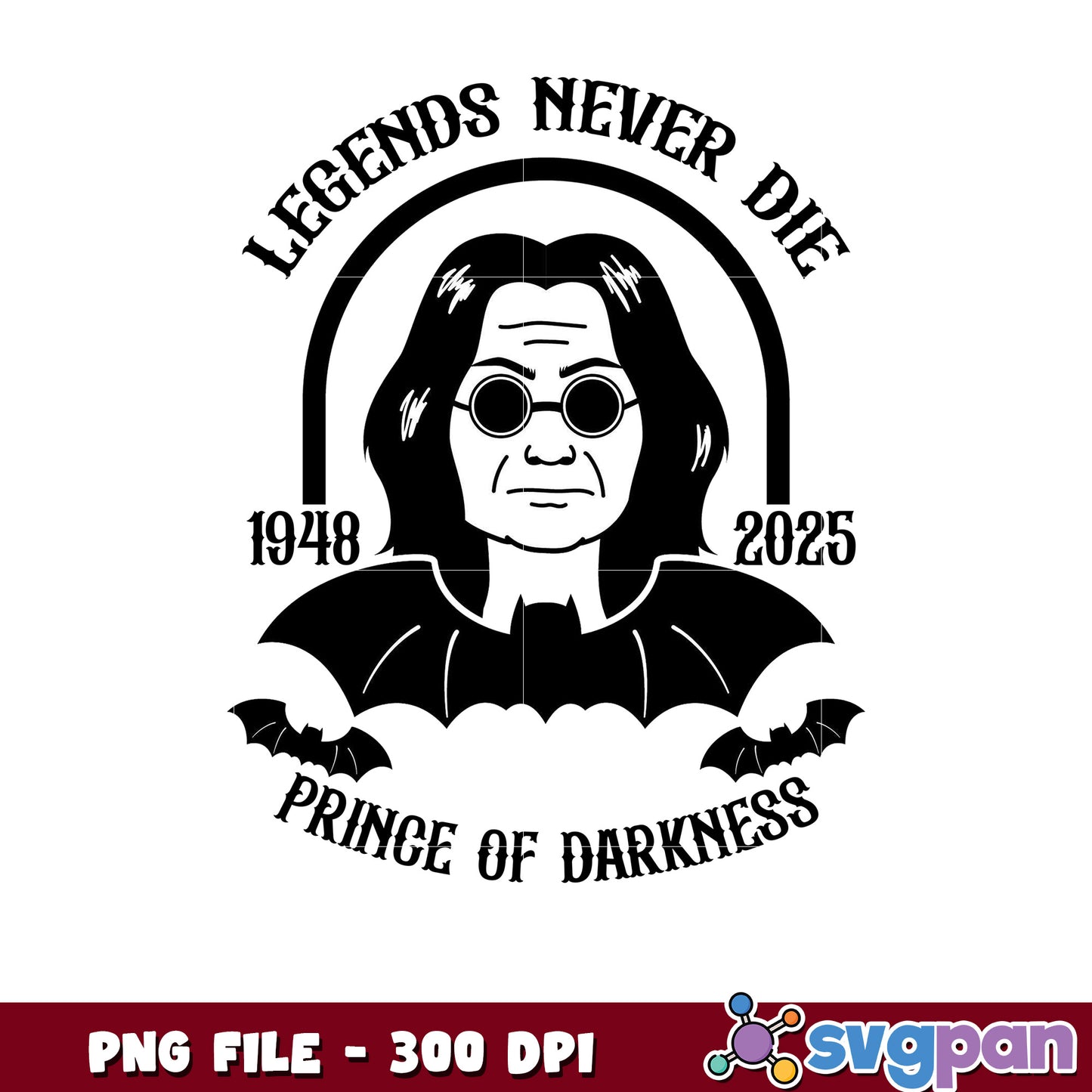 Legends never die Ozzy black design png, heavy metal png, rock legend png