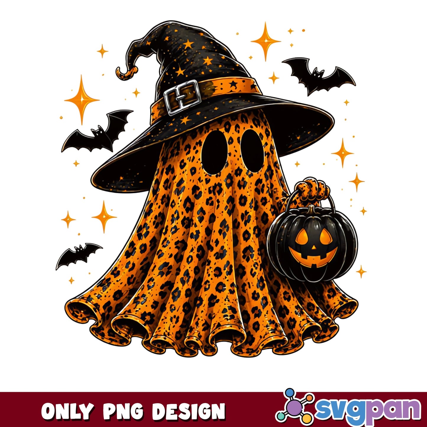 Leopard Ghost Witch Hat Halloween PNG, Spooky Ghost PNG, Halloween PNG