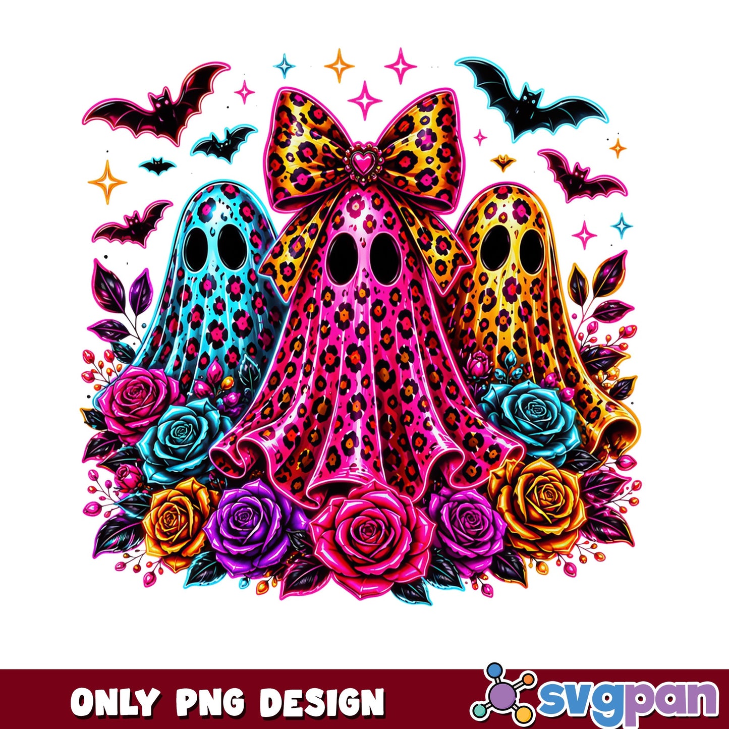 Leopard Print Halloween Ghost PNG, Floral Coquette Ghost, Halloween PNG