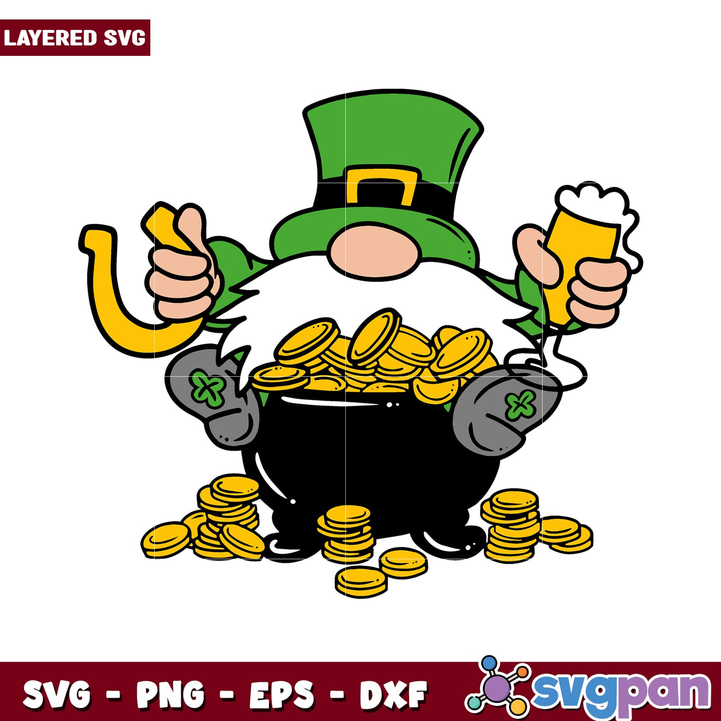 Leprechaun with coins and beer, perfect for St. Patrick's Day crafts