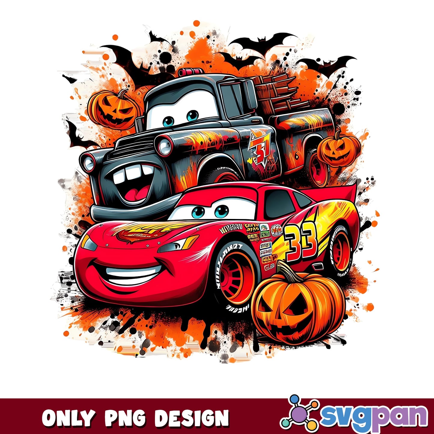Lightning McQueen Halloween PNG, Cars Mater PNG, Disney Halloween PNG