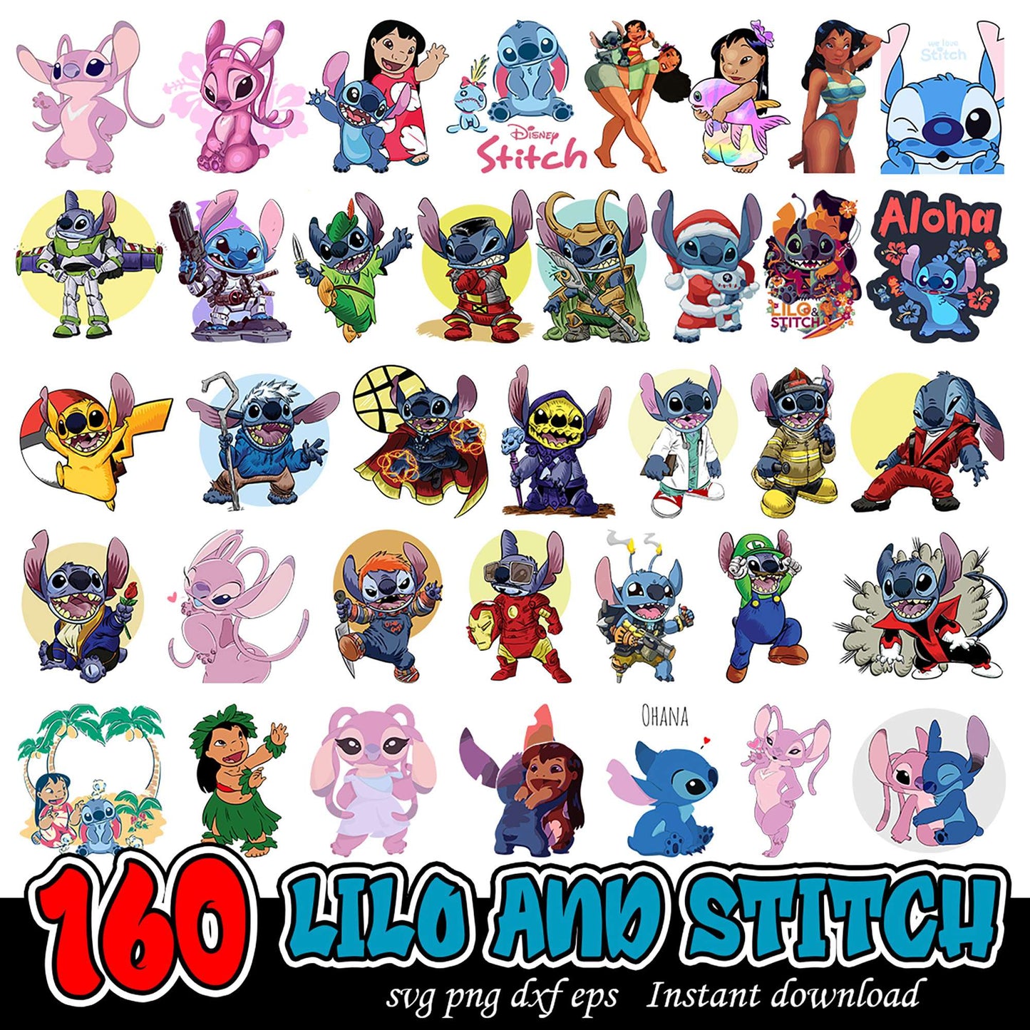Lilo and Stitch Bundle 160 SVG PNG DXF Files Instant Download