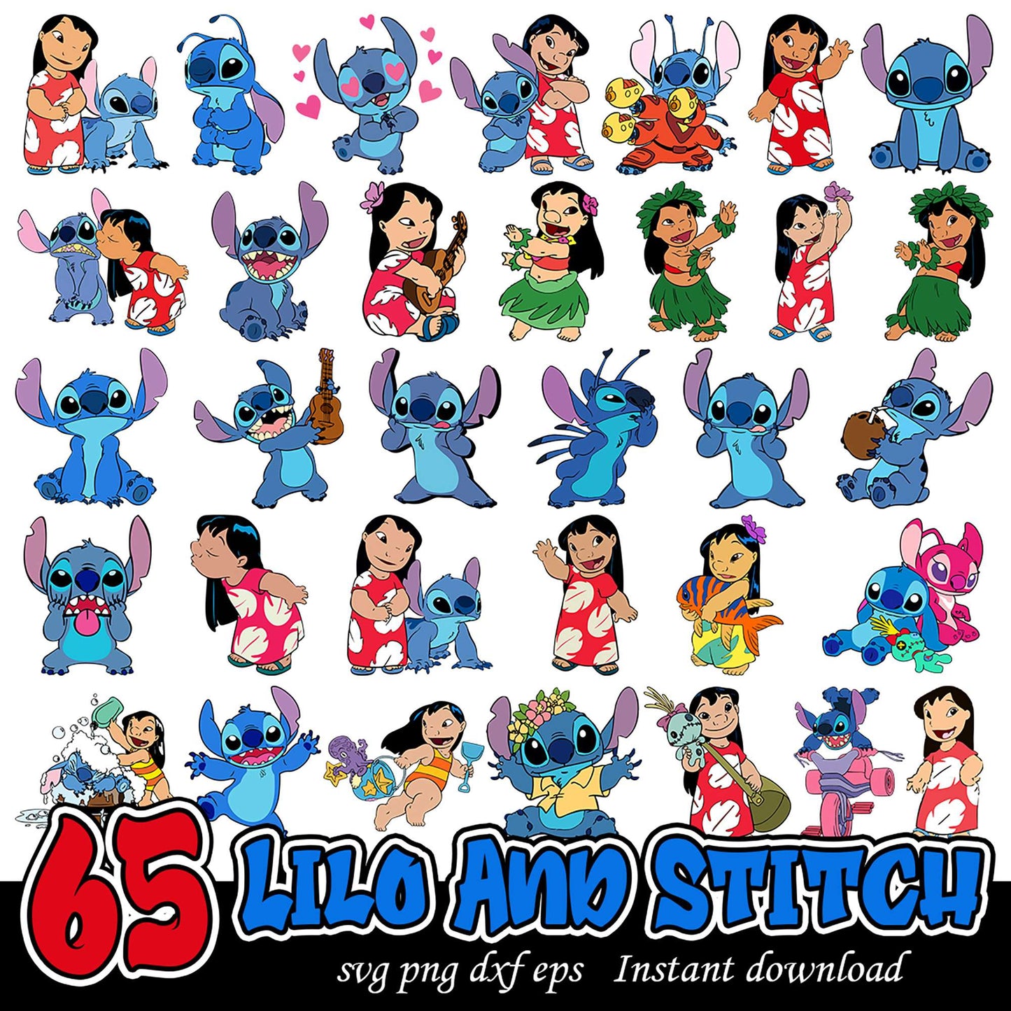 Lilo and Stitch Bundle 65 SVG PNG DXF EPS Instant Download