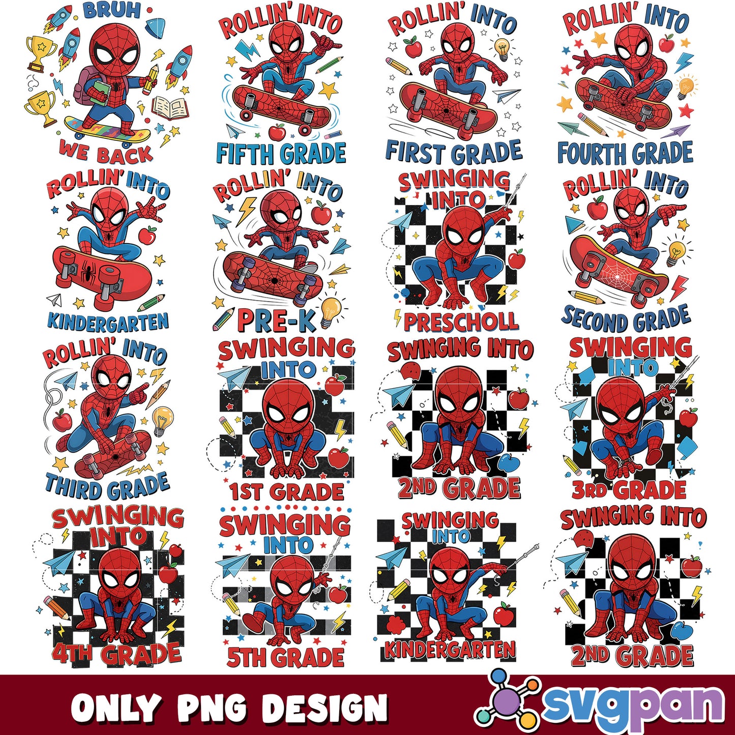 Lil spiderman grades school png bundle