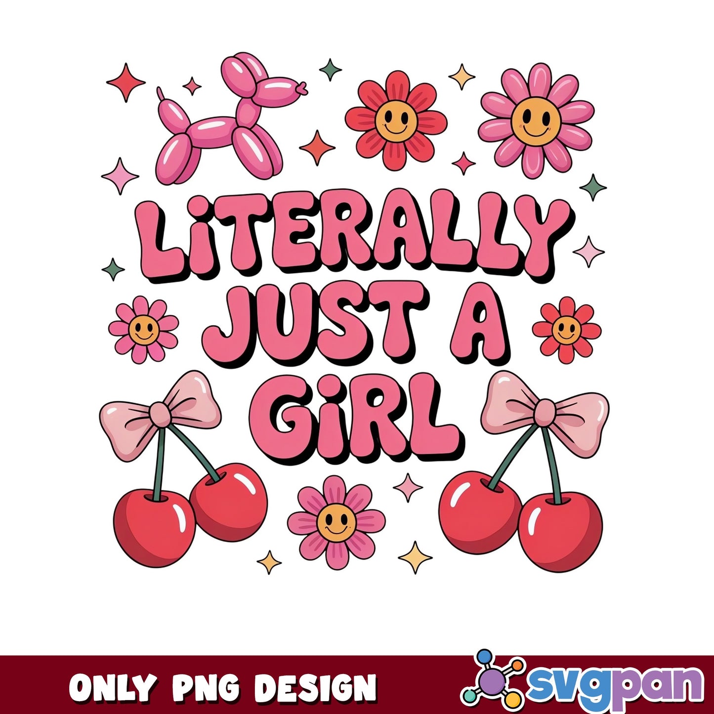 Literally Just A Girl PNG, Coquette Cherry Bow PNG, Retro Girl PNG