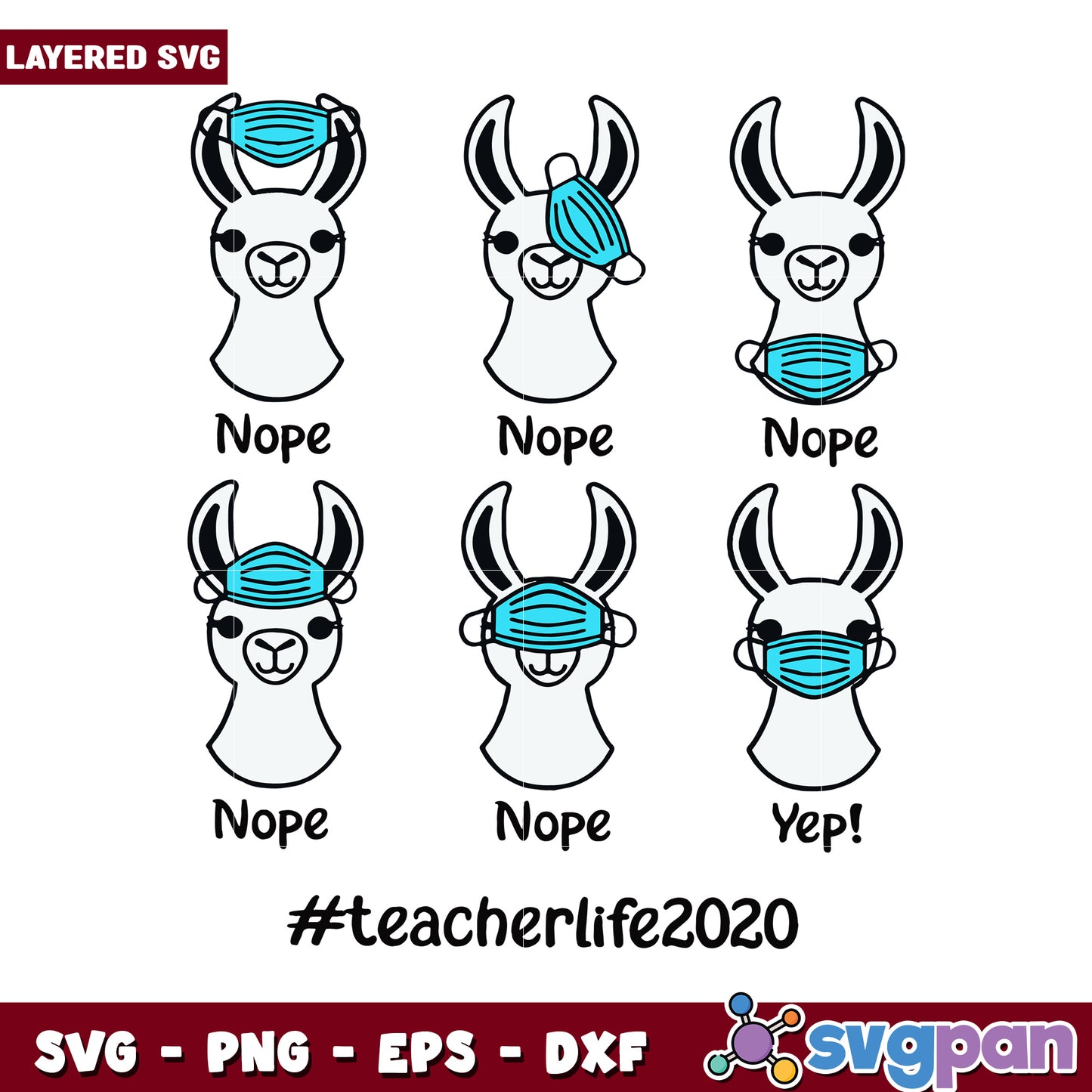 Llama SVG with Masks for Teacher Life, Layered Design for Crafts