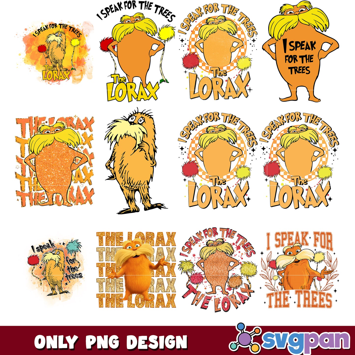 Lorax PNG Bundle Designs for Sublimation