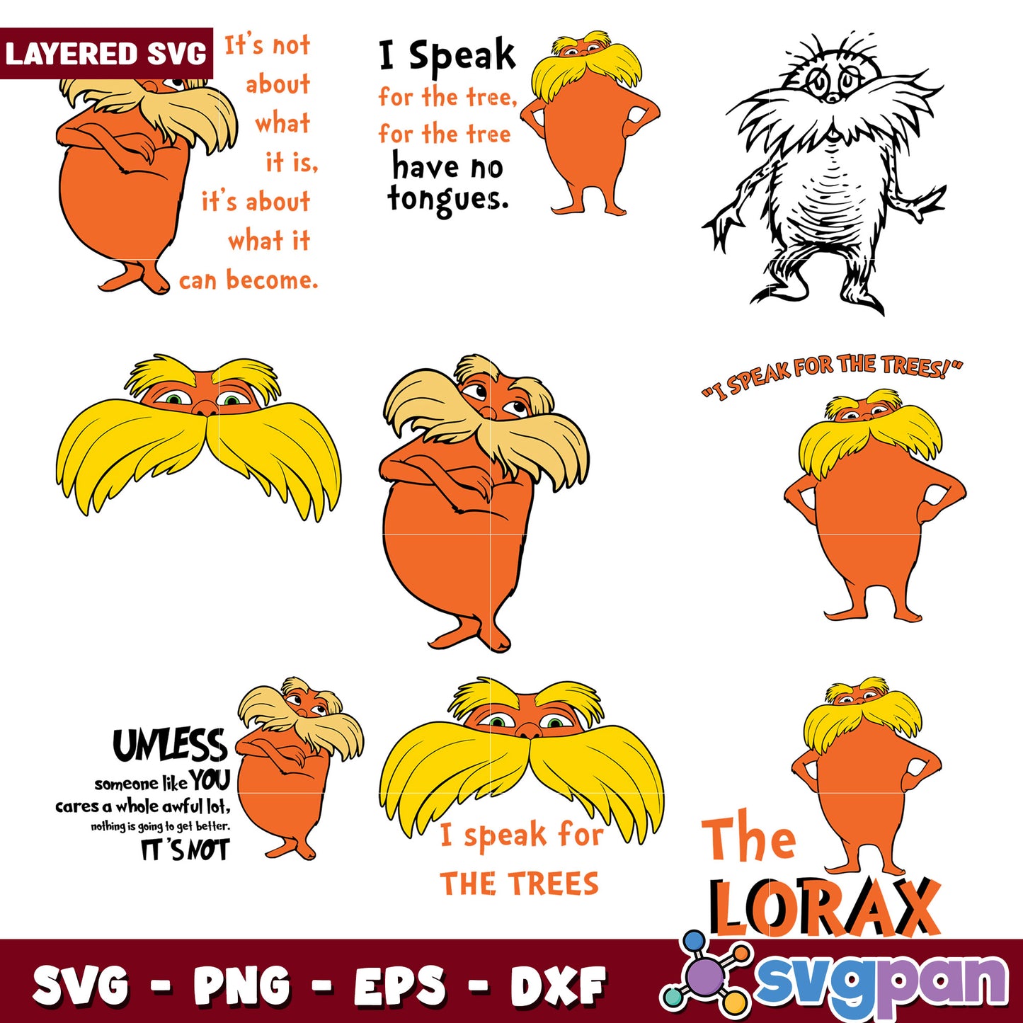 Lorax SVG Bundle Layered PNG, EPS, DXF Files
