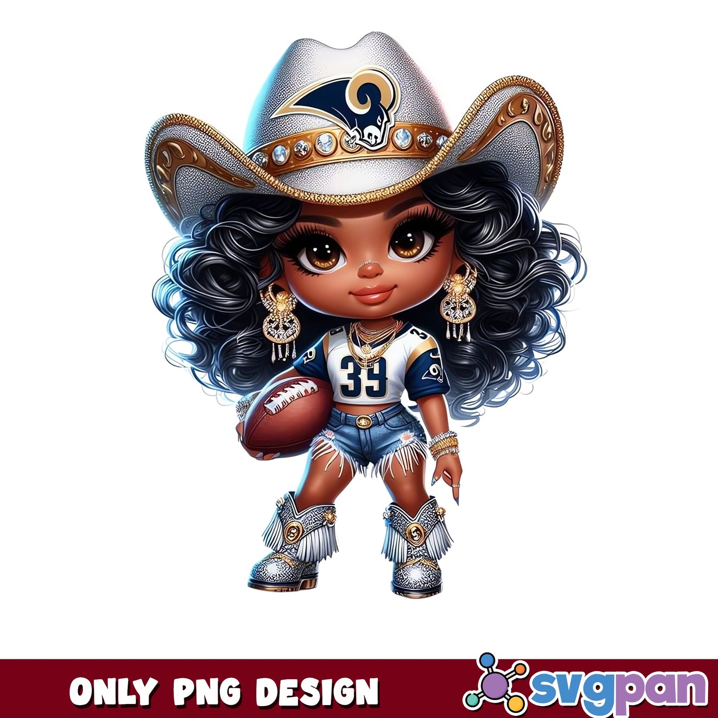 Los Angeles Rams Cowgirl PNG, Black Girl Football Fan PNG, NFL PNG
