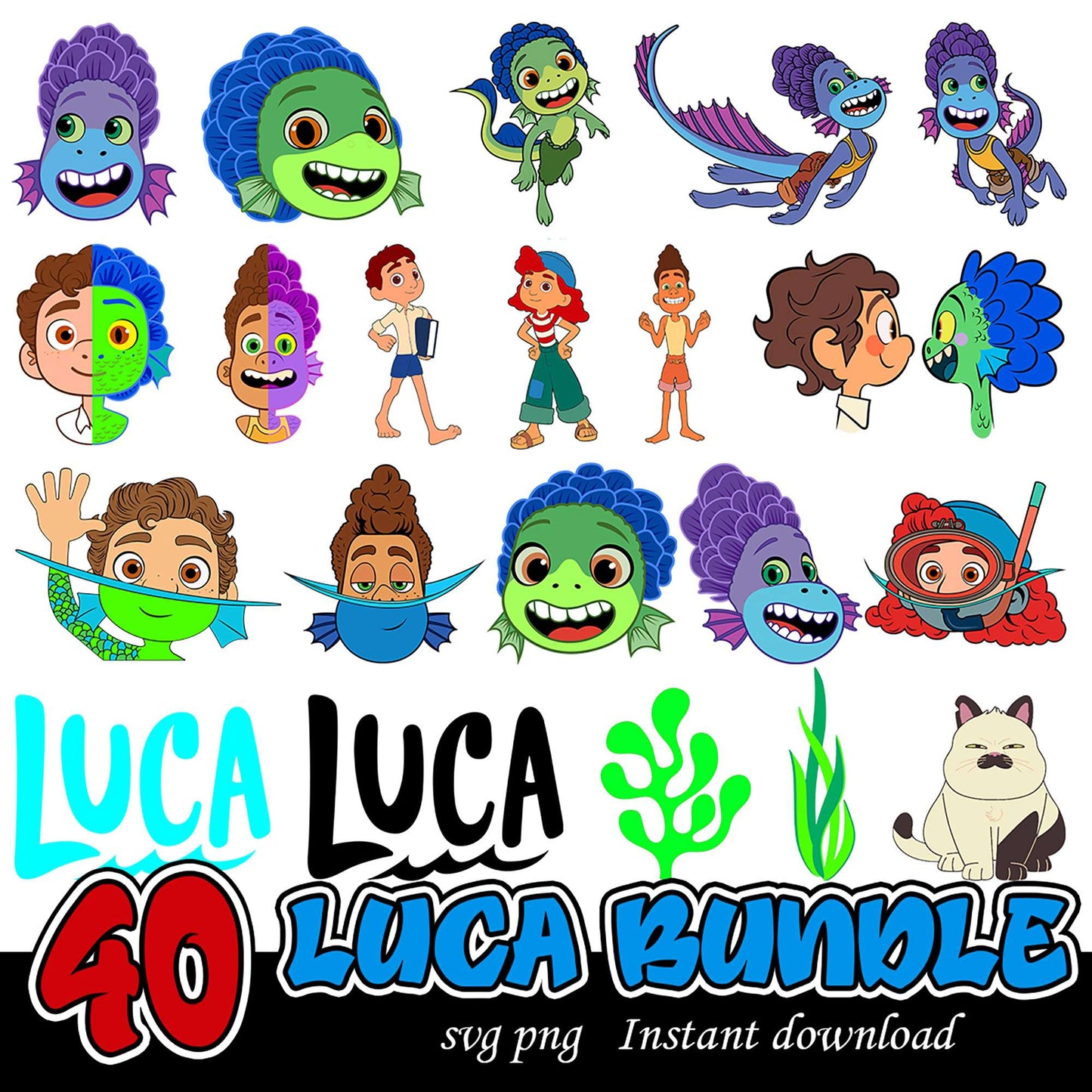 Luca Character Bundle 40 SVG PNG Instant Download Art