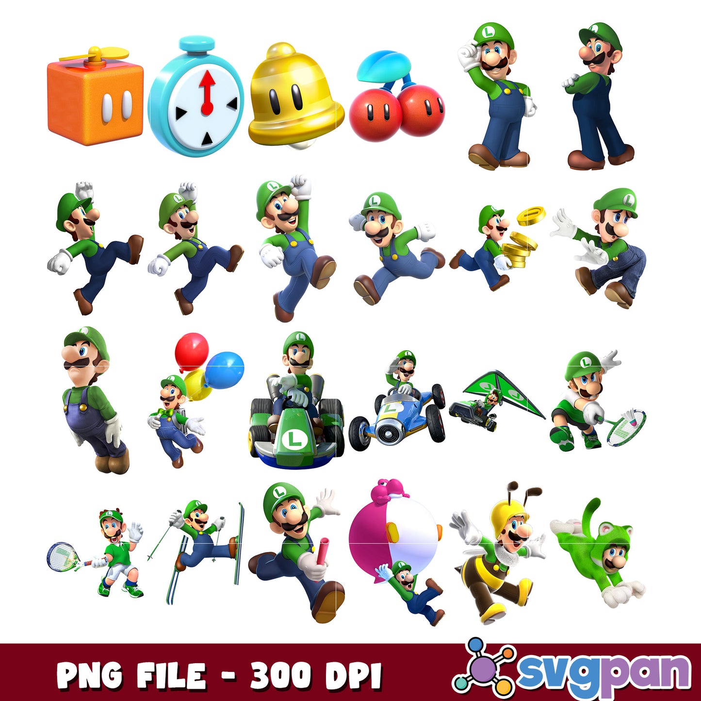 Luigi PNG Bundle 300 DPI High Quality