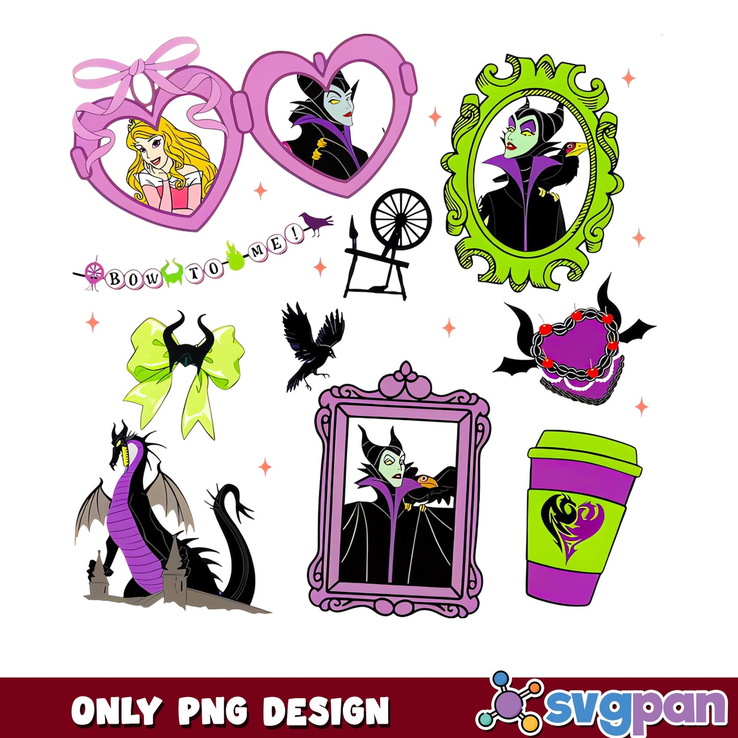 Maleficent Aurora Sleeping Beauty Clipart Bundle PNG, Disney, PNG