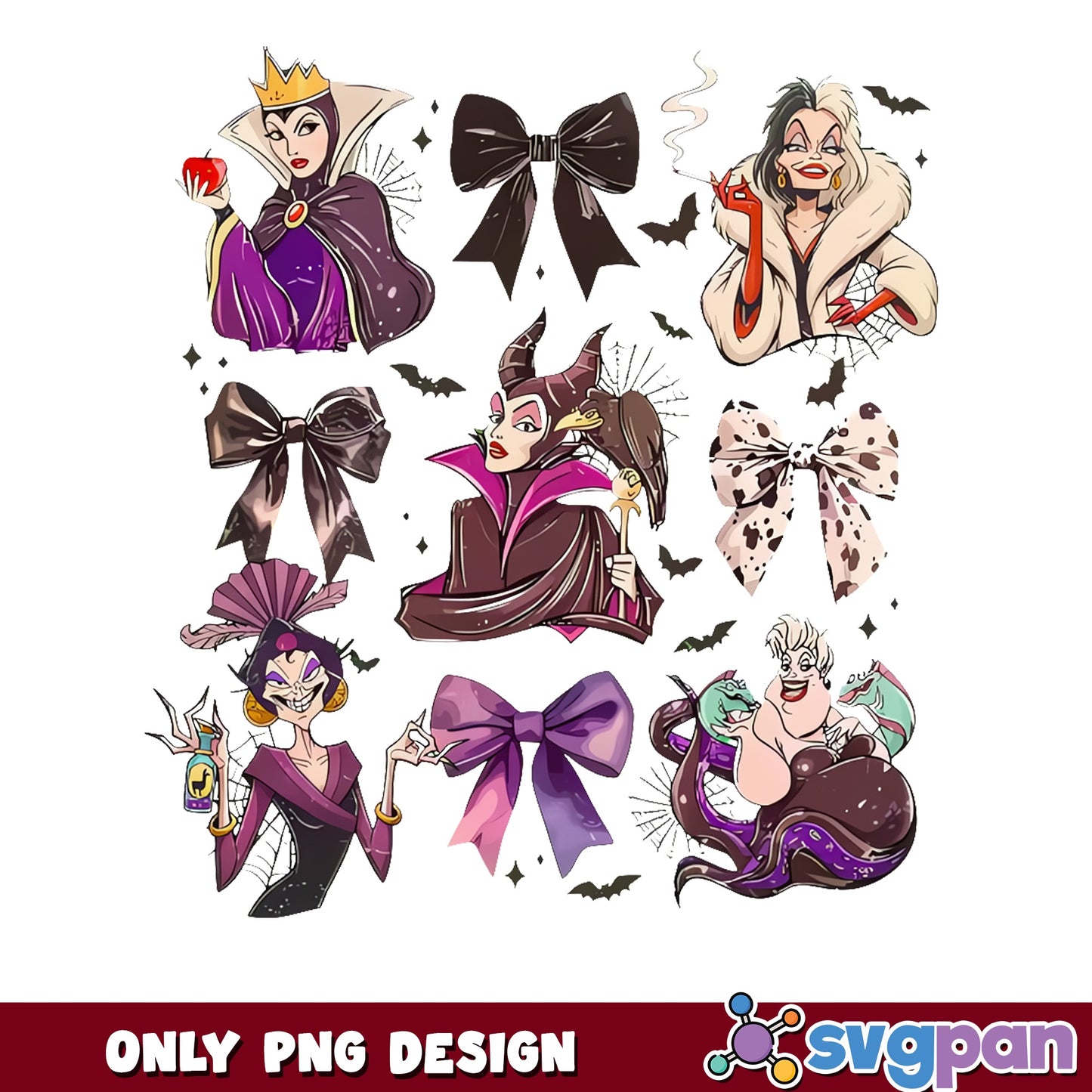 Maleficent Ursula Evil Queen PNG Bundle, Disney Villains PNG, Halloween PNG