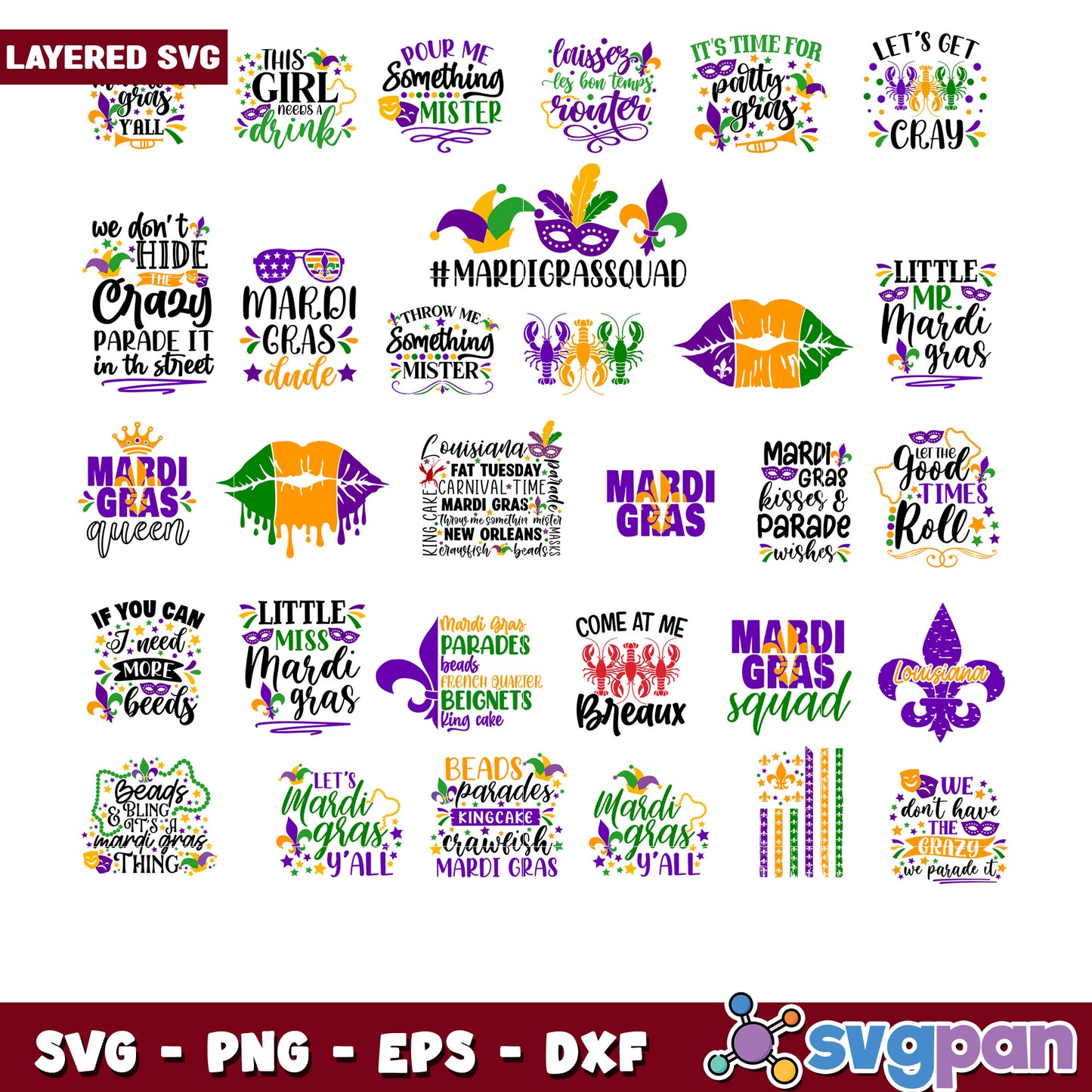 Mardi Gras SVG Bundle 20 Layered Designs