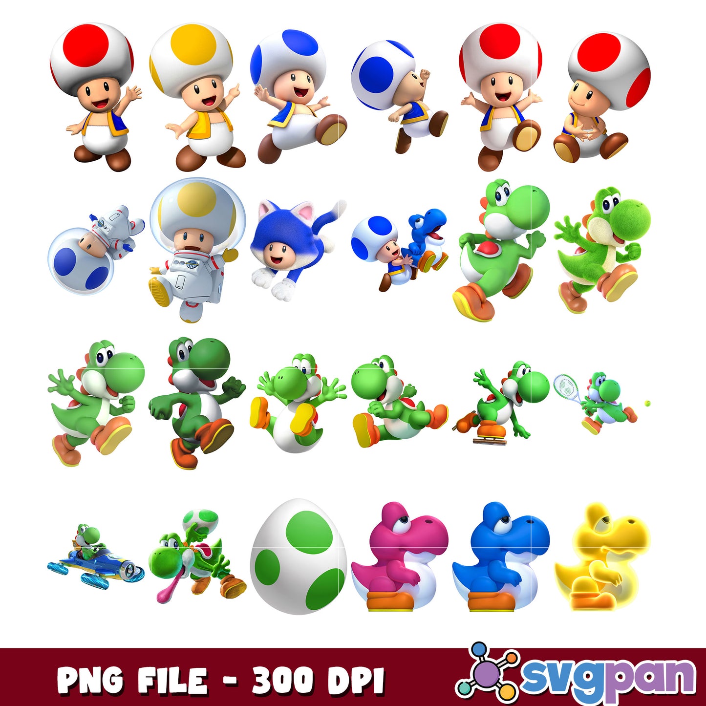 Mario Yoshi Toad PNG Bundle 300 DPI