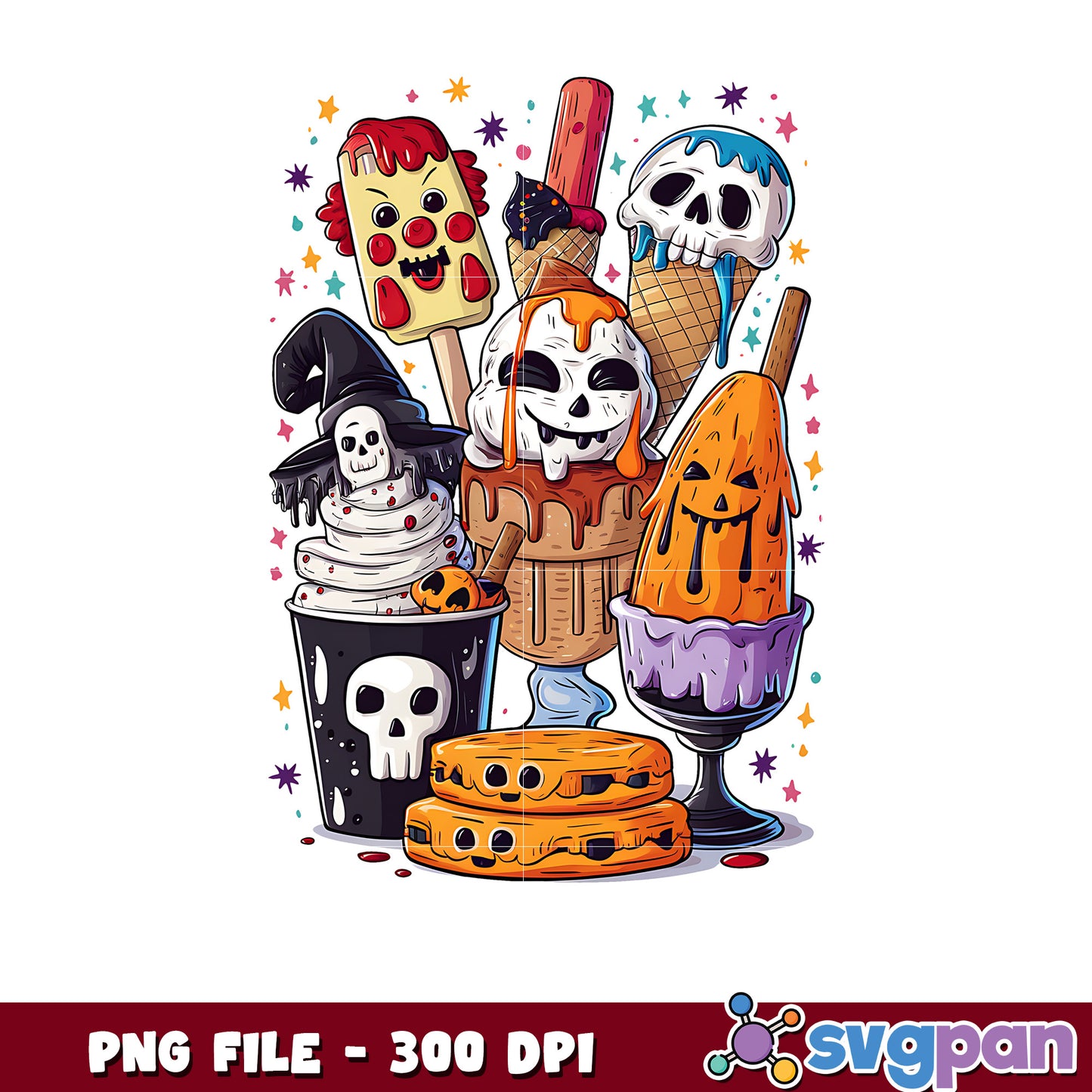Melting ice cream png, trick or treat png, halloween skeletons png