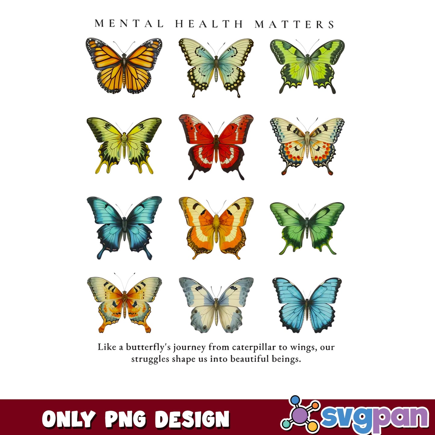 Mental Health Matters Butterfly PNG, Awareness PNG, Butterfly PNG