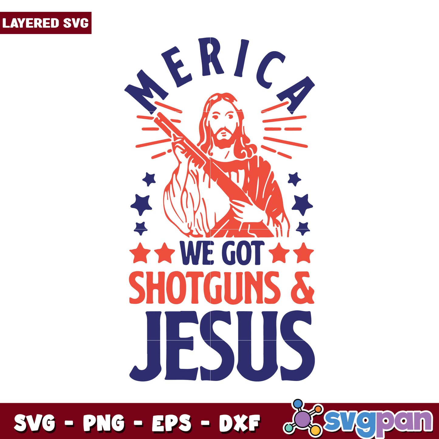 Merica Shotguns and Jesus SVG Design for Craft Projects, Perfect for Patriotic Celebrations