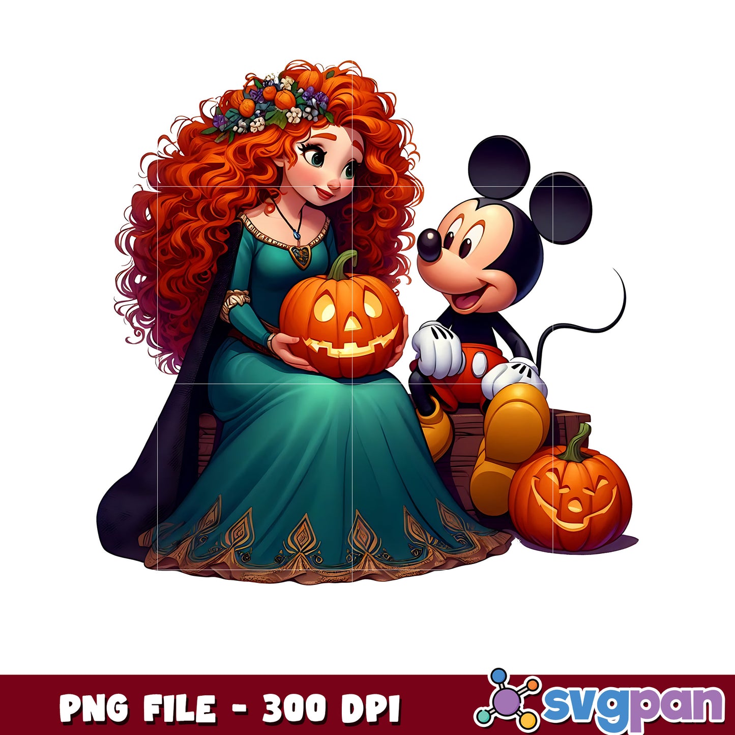 Merida and mickey png, disney princess png, disneyland halloween png