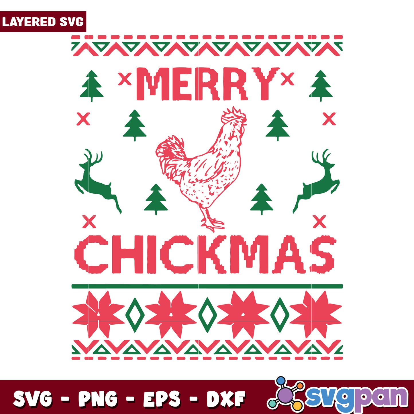 Merry Chickmas SVG Design, festive chicken and reindeer art