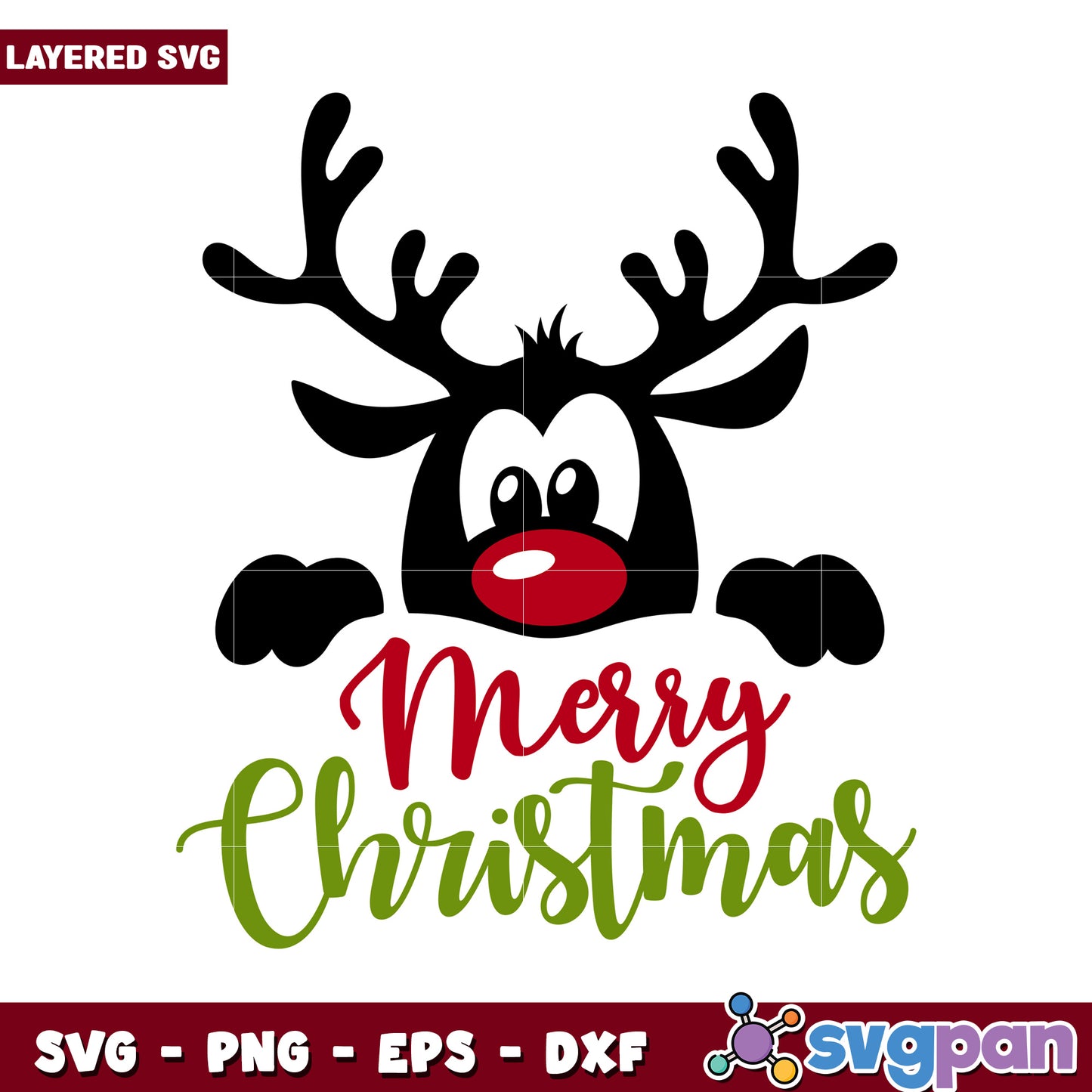 Merry Christmas Reindeer Design for Festive Crafts, Layered SVG File