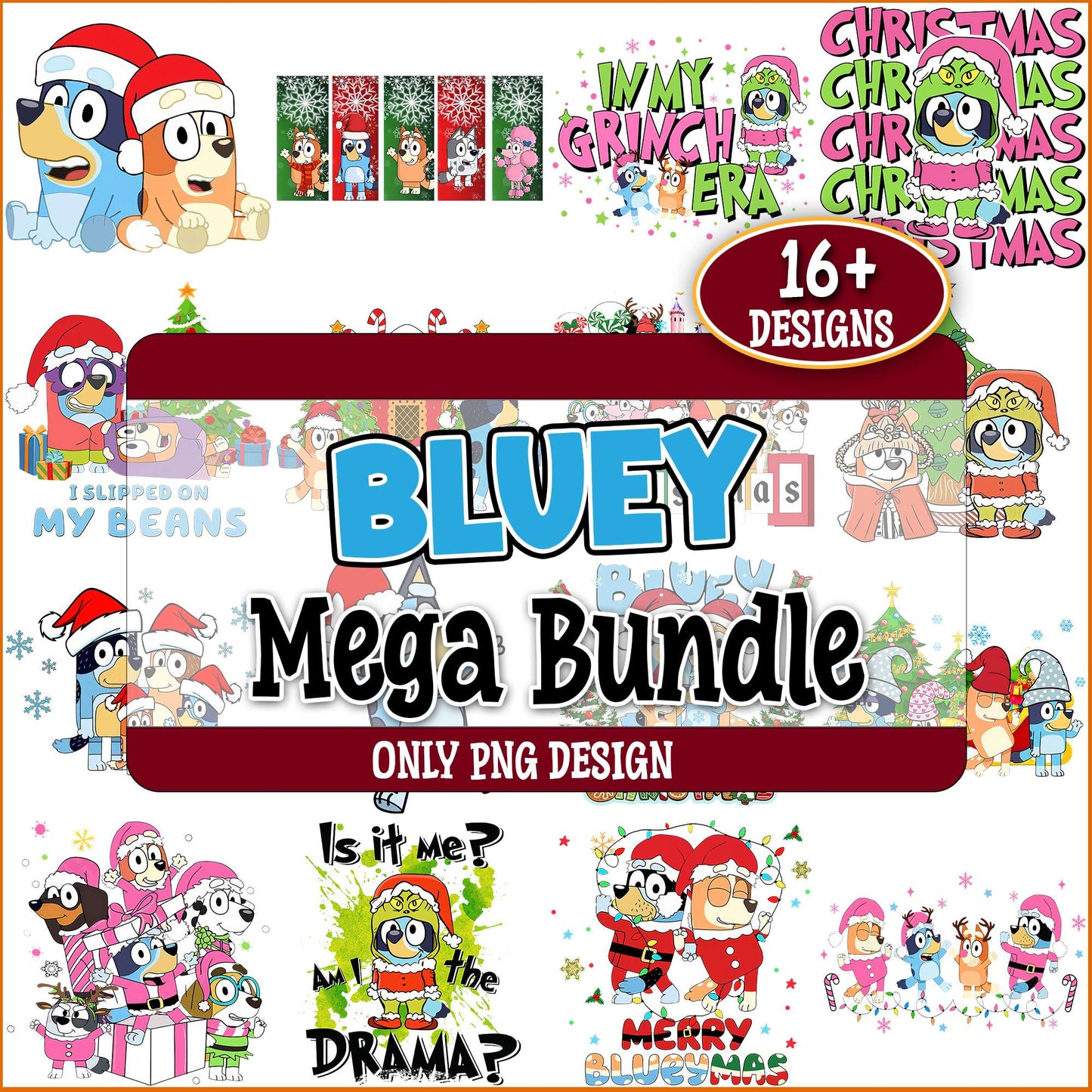 Merry blueymas designs png bundle