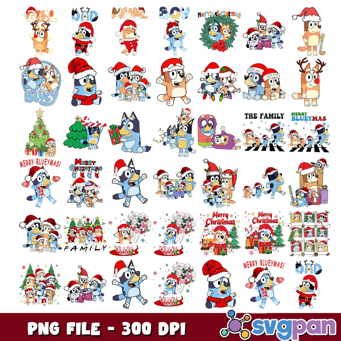 Merry blueymas family png bundle