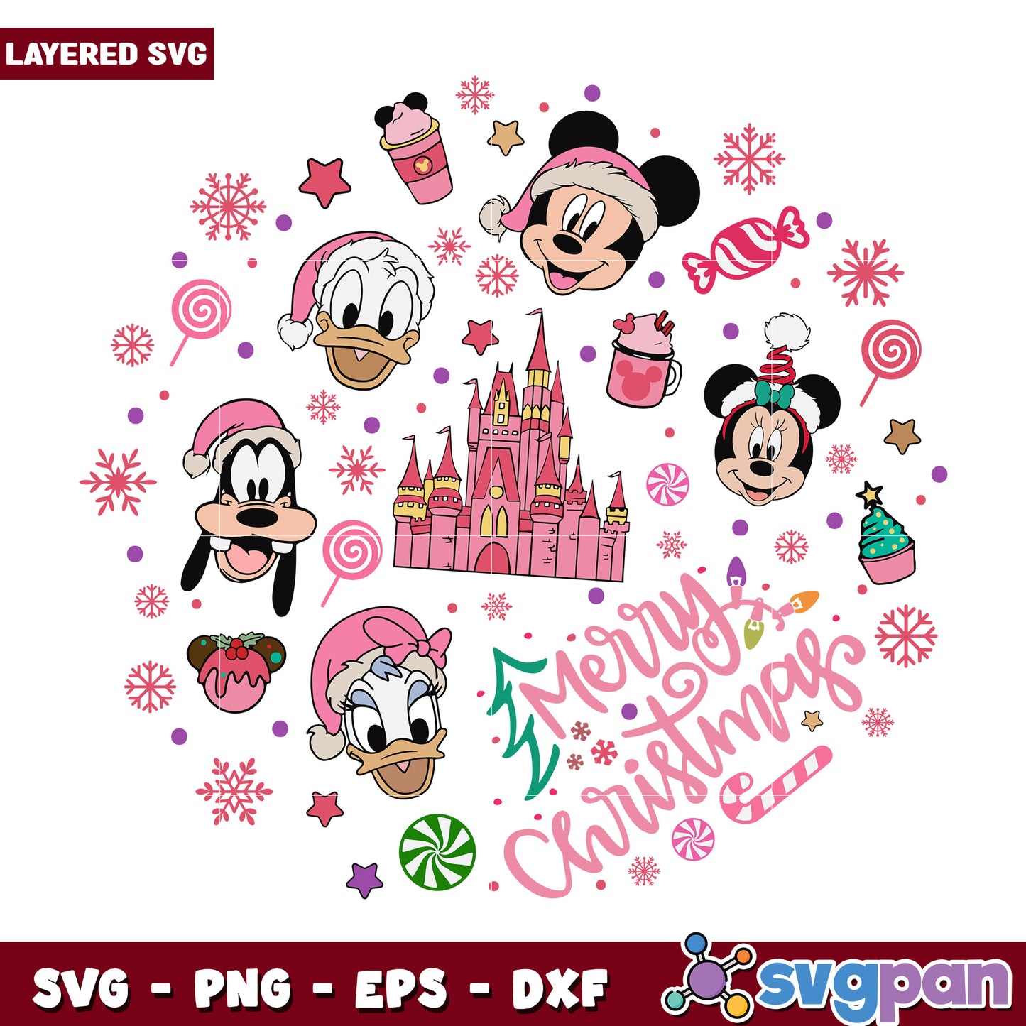 Merry christmas pink svg, disney christmas svg, disney cartoon svg