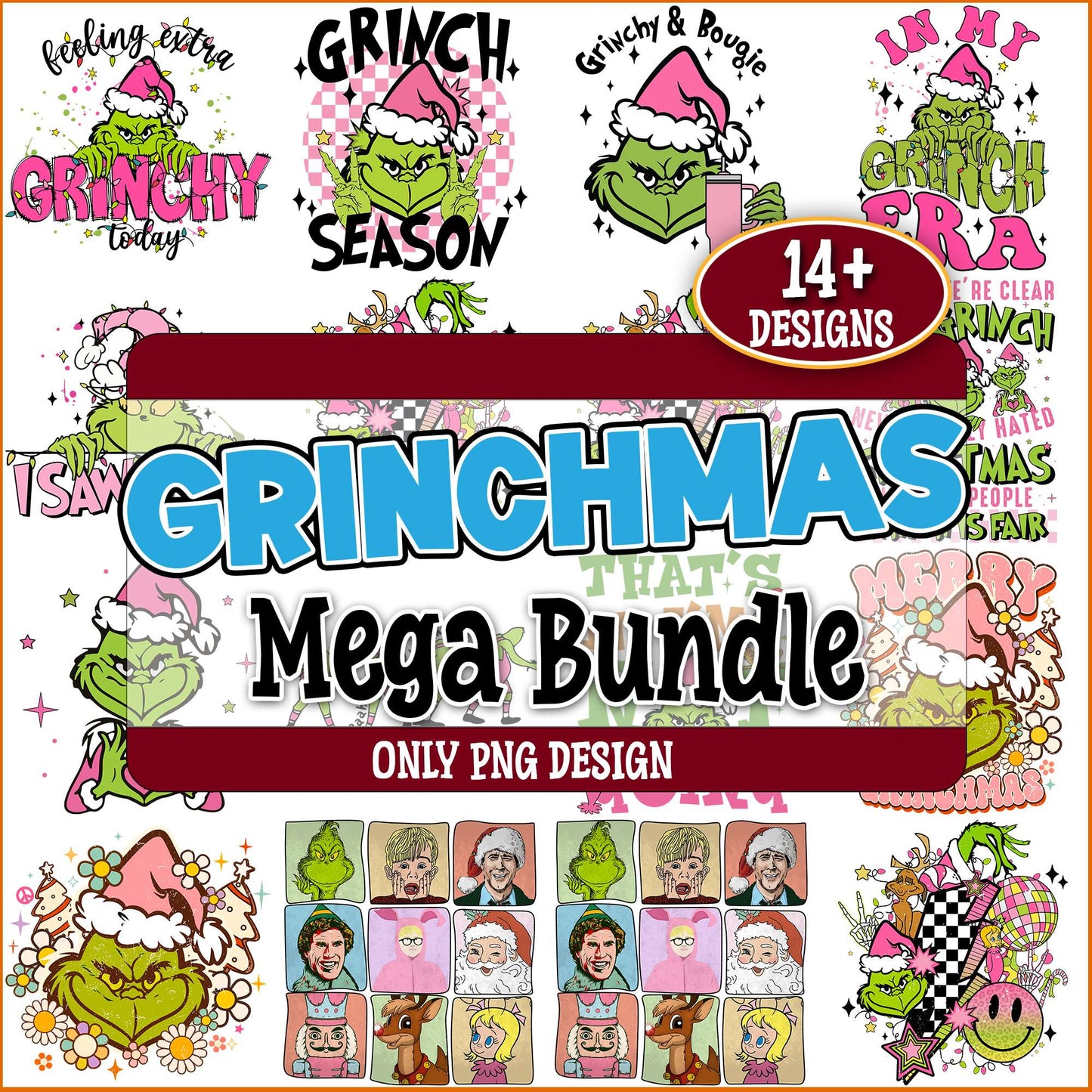 Merry grinchmas designs png bundle