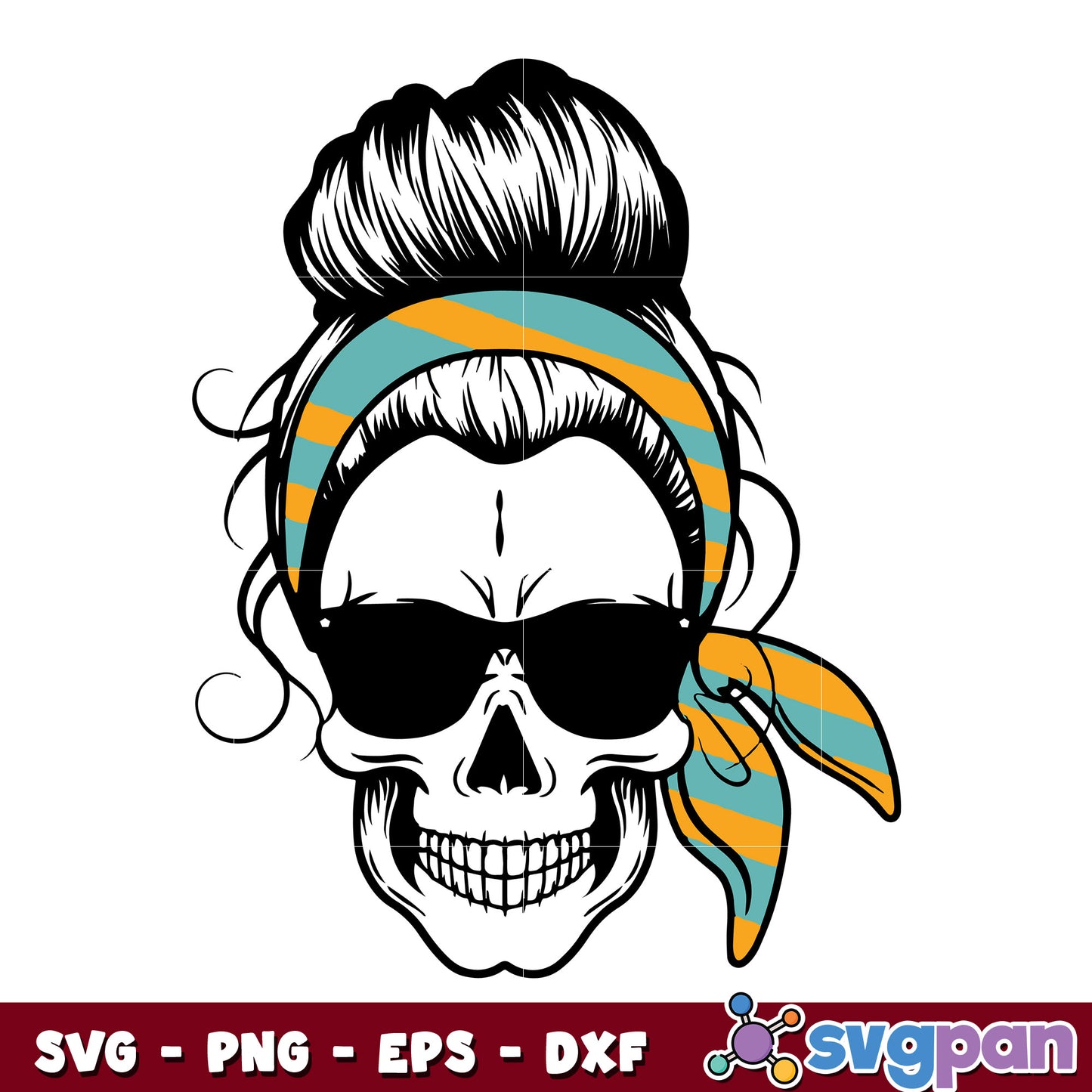 Messy Bun Skull Retro Bandana Halloween svg