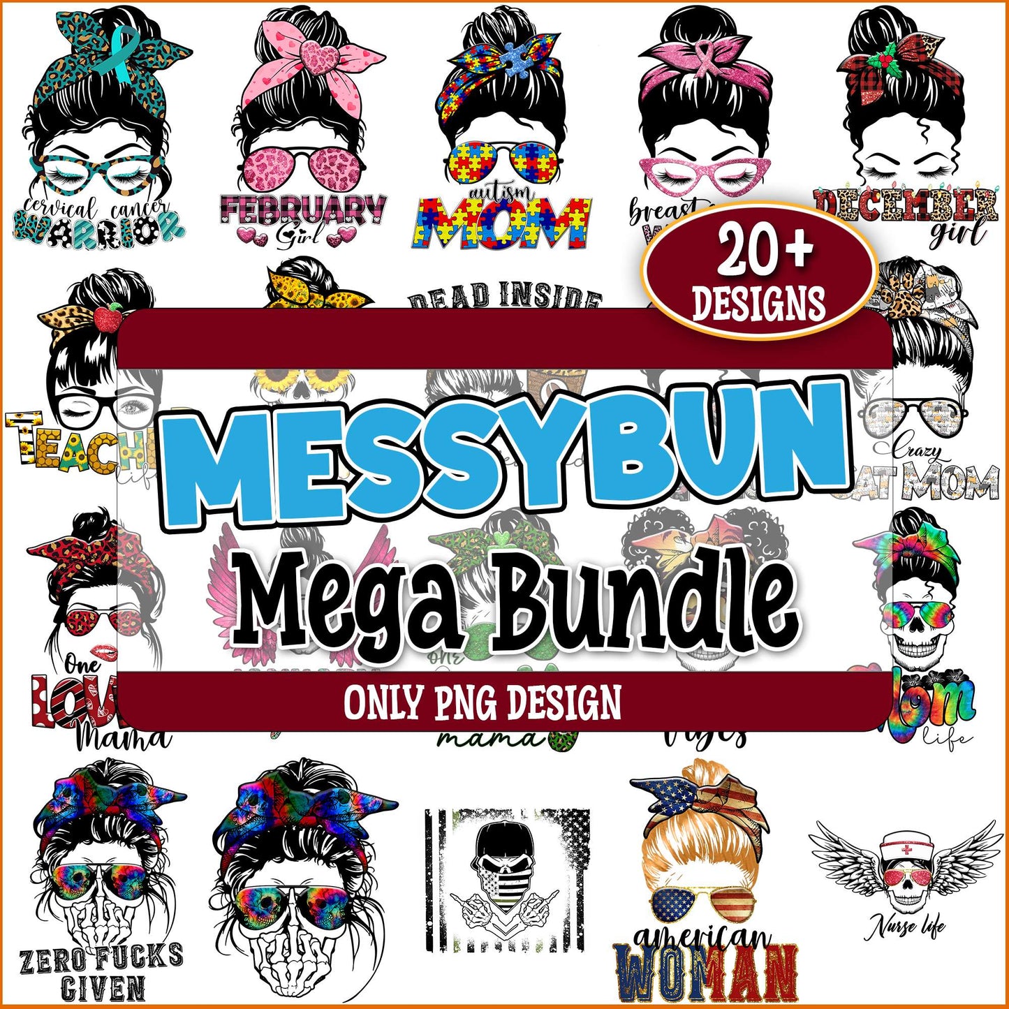 Messy bun cool png bundle
