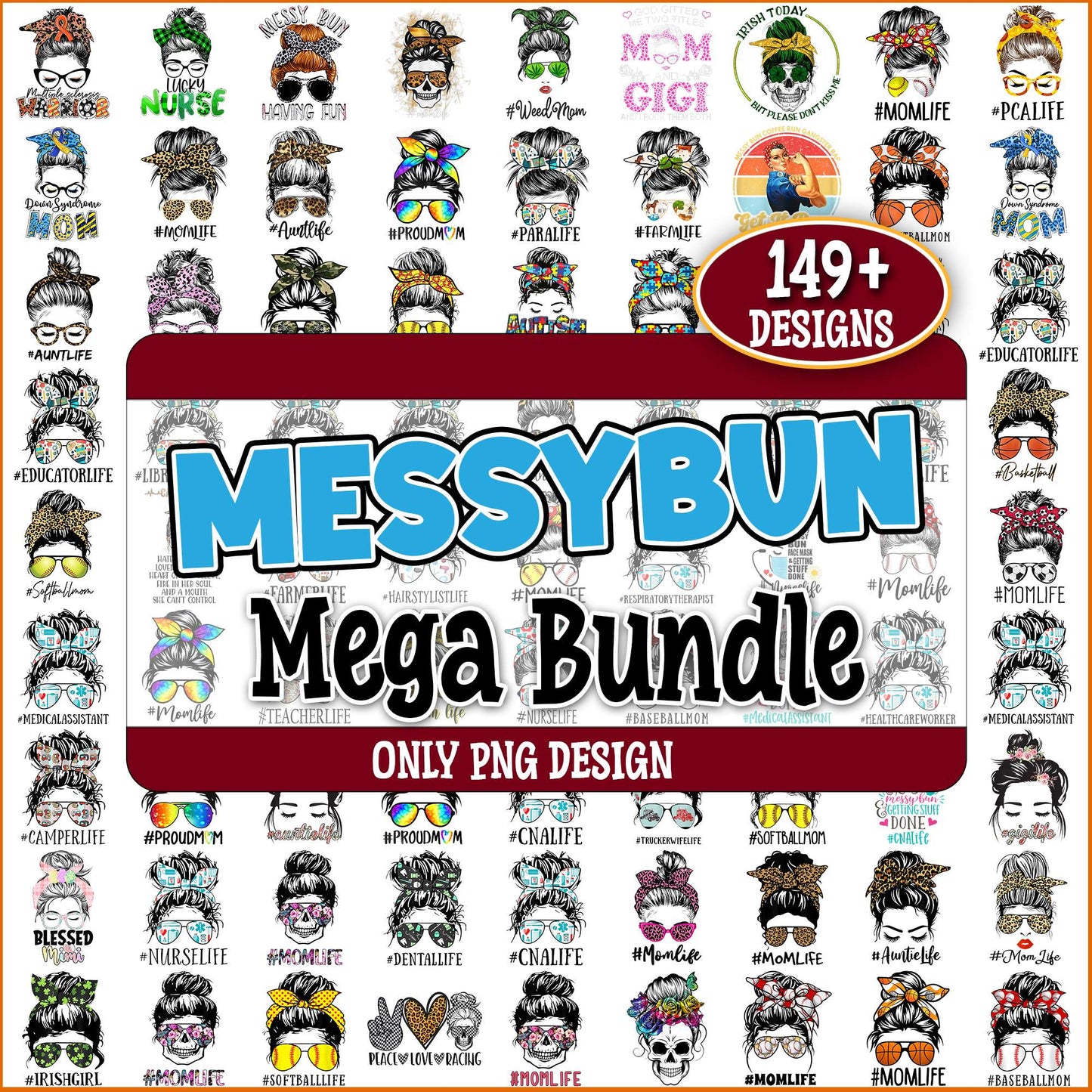Messy bun quotes png bundle