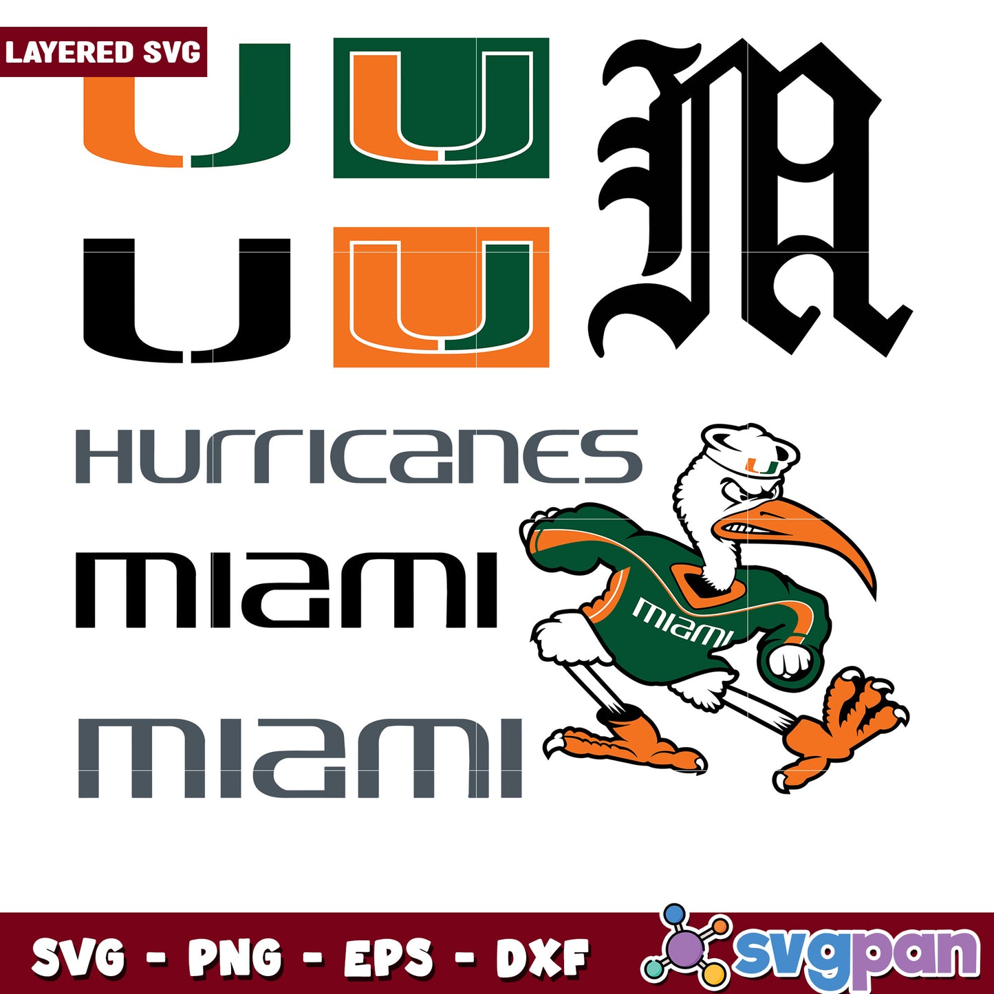 Miami Hurricanes SVG Bundle Layered Designs