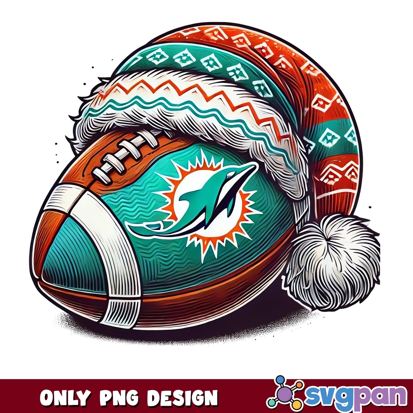 Miami Dolphins Christmas PNG, NFL Santa Hat Football, Holiday PNG