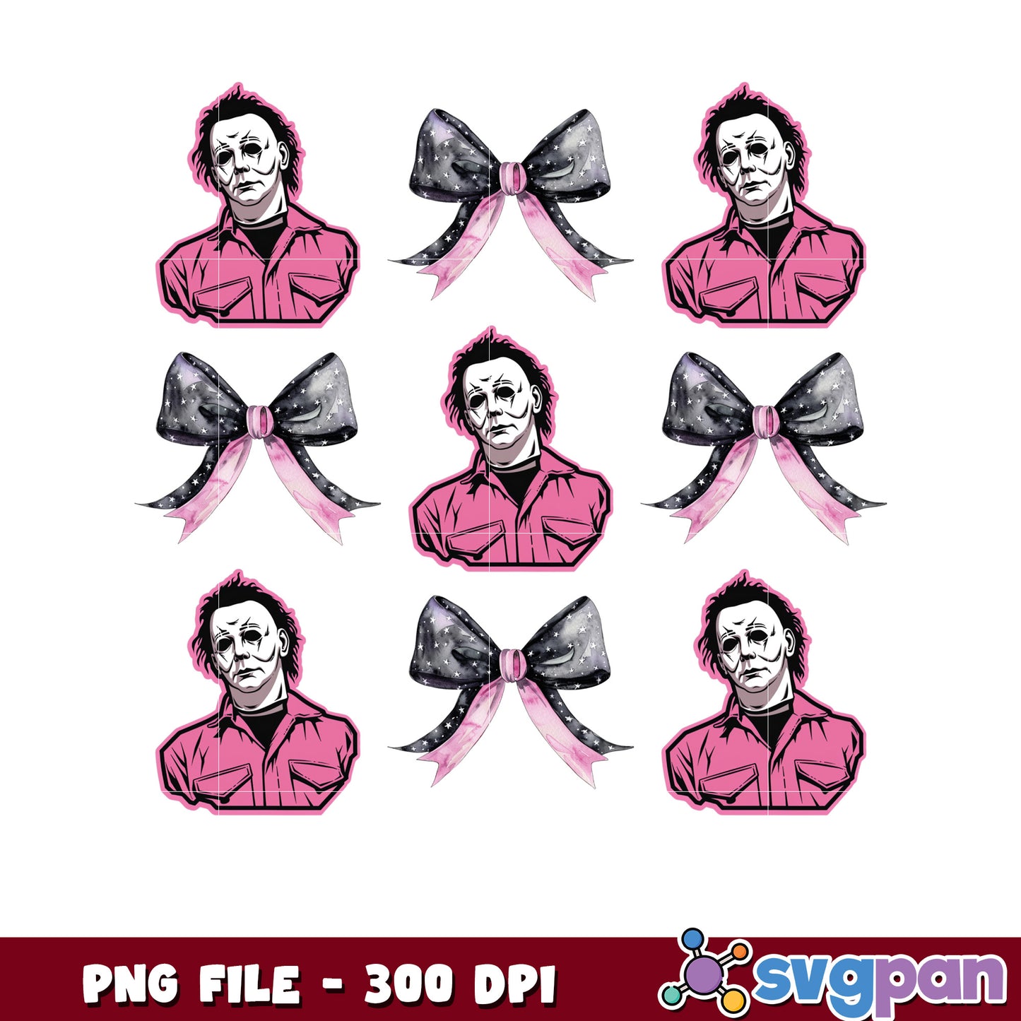 Michael myers pink bowtie png, halloween time png, horror characters png