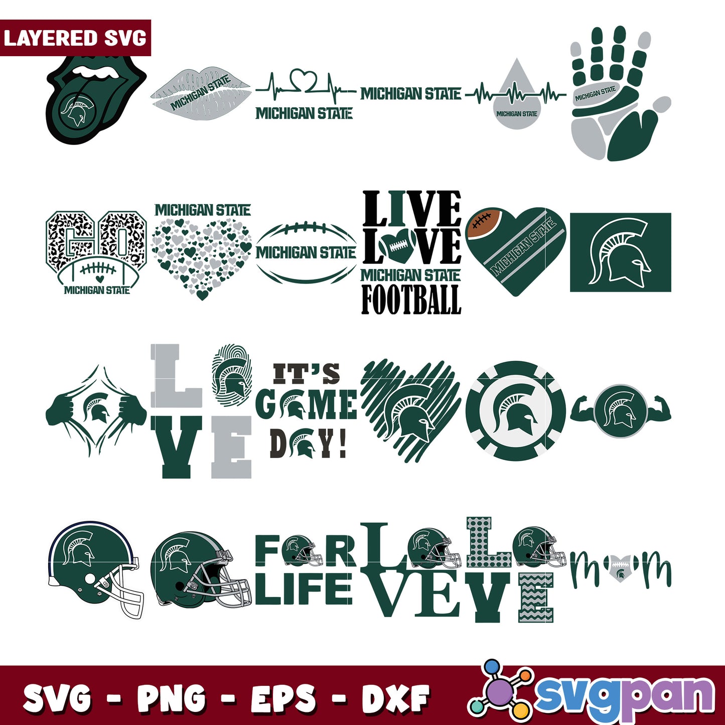 Michigan State SVG Bundle Football Designs