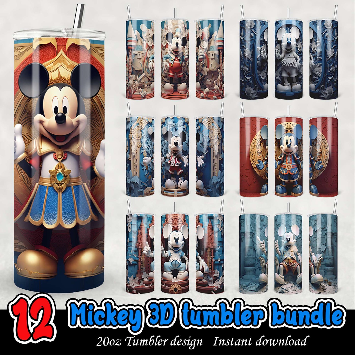 Mickey 3D Tumbler Bundle PNG Instant Download 12 Designs