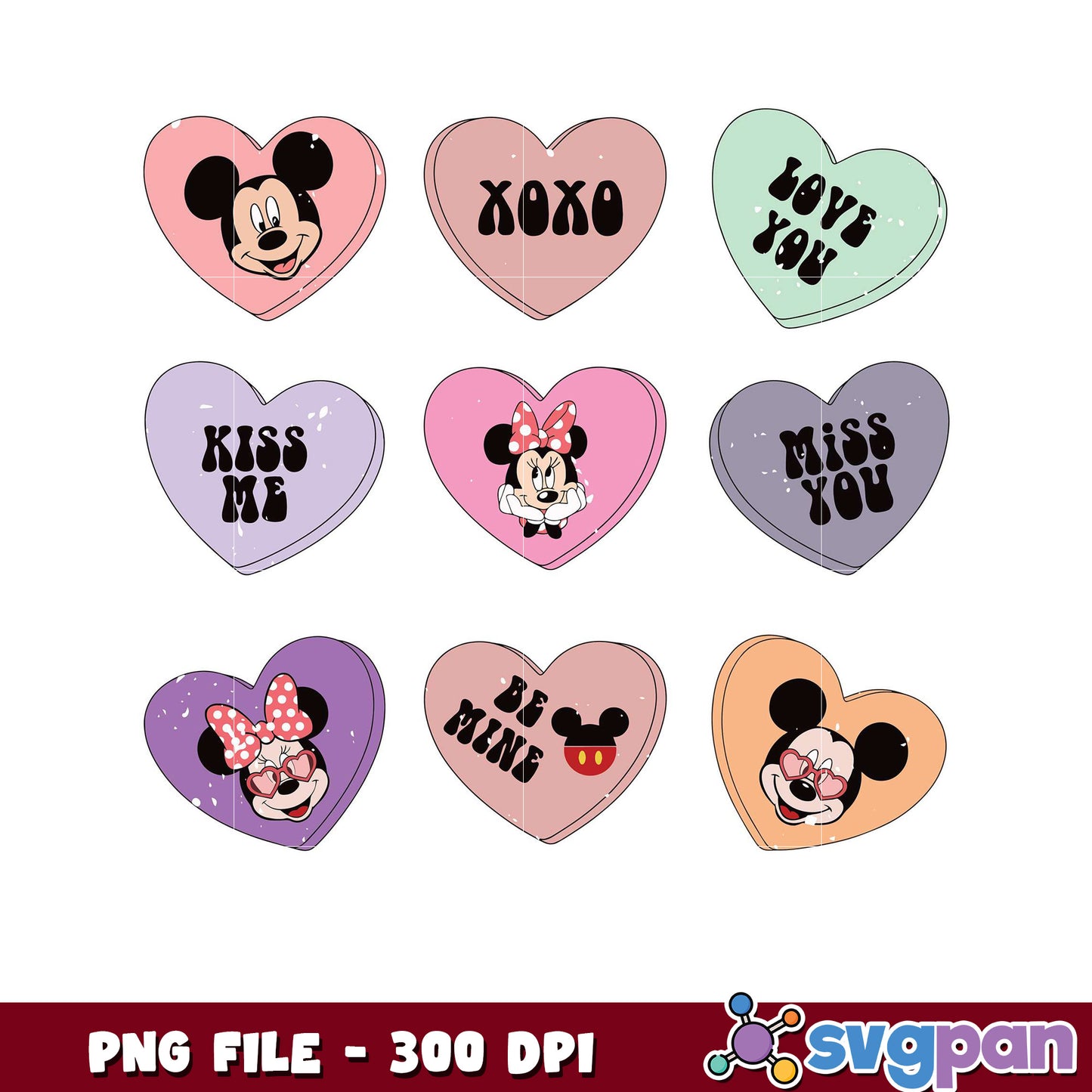 Mickey Minnie heart candies PNG file, perfect for crafts