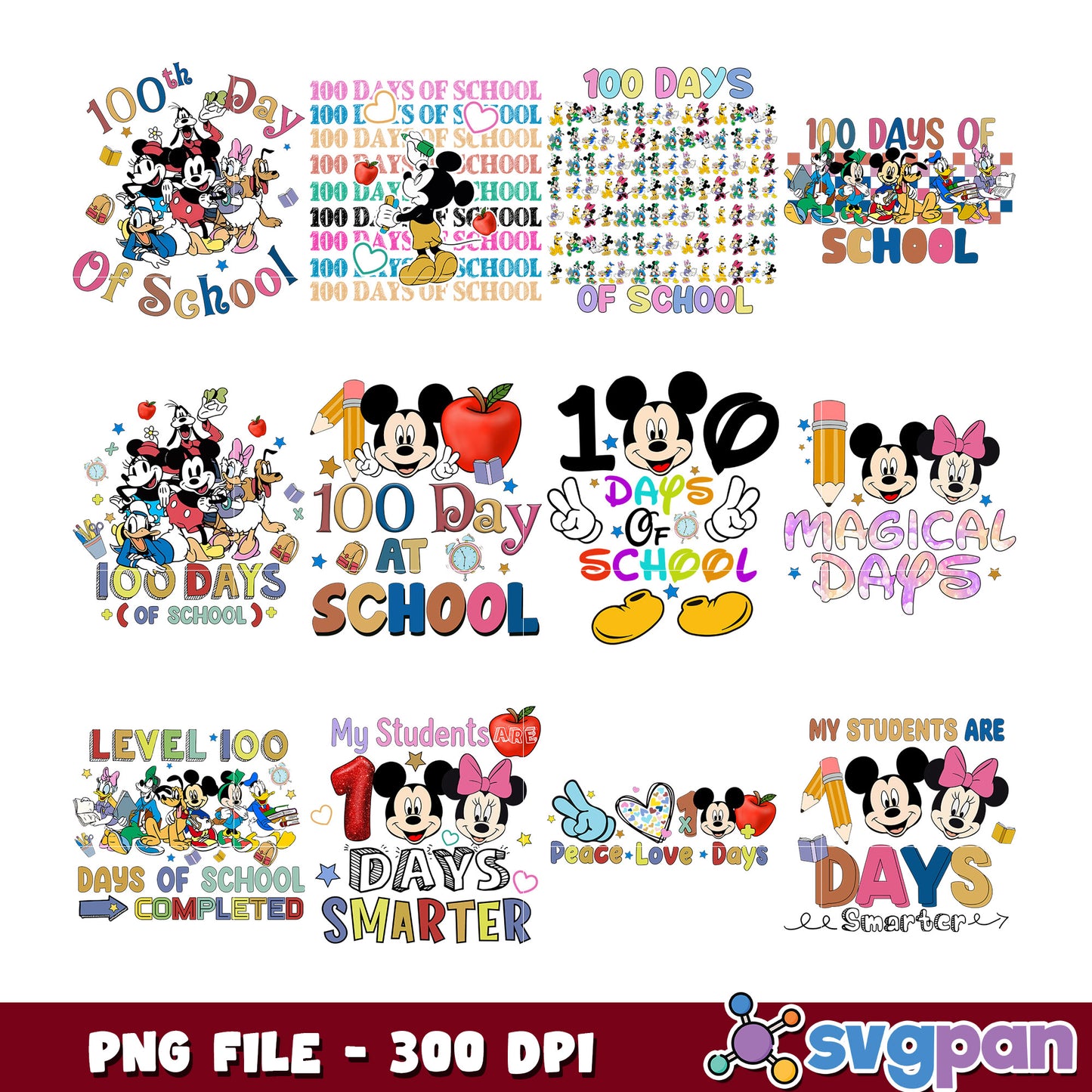 Mickey Mouse 100 Days School PNG