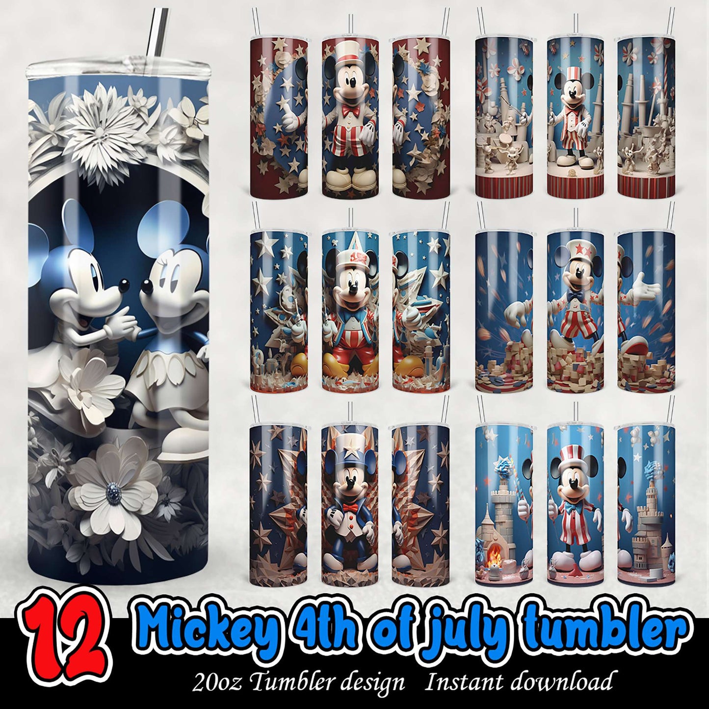 Mickey Mouse 4th of July Tumbler PNG Bundle