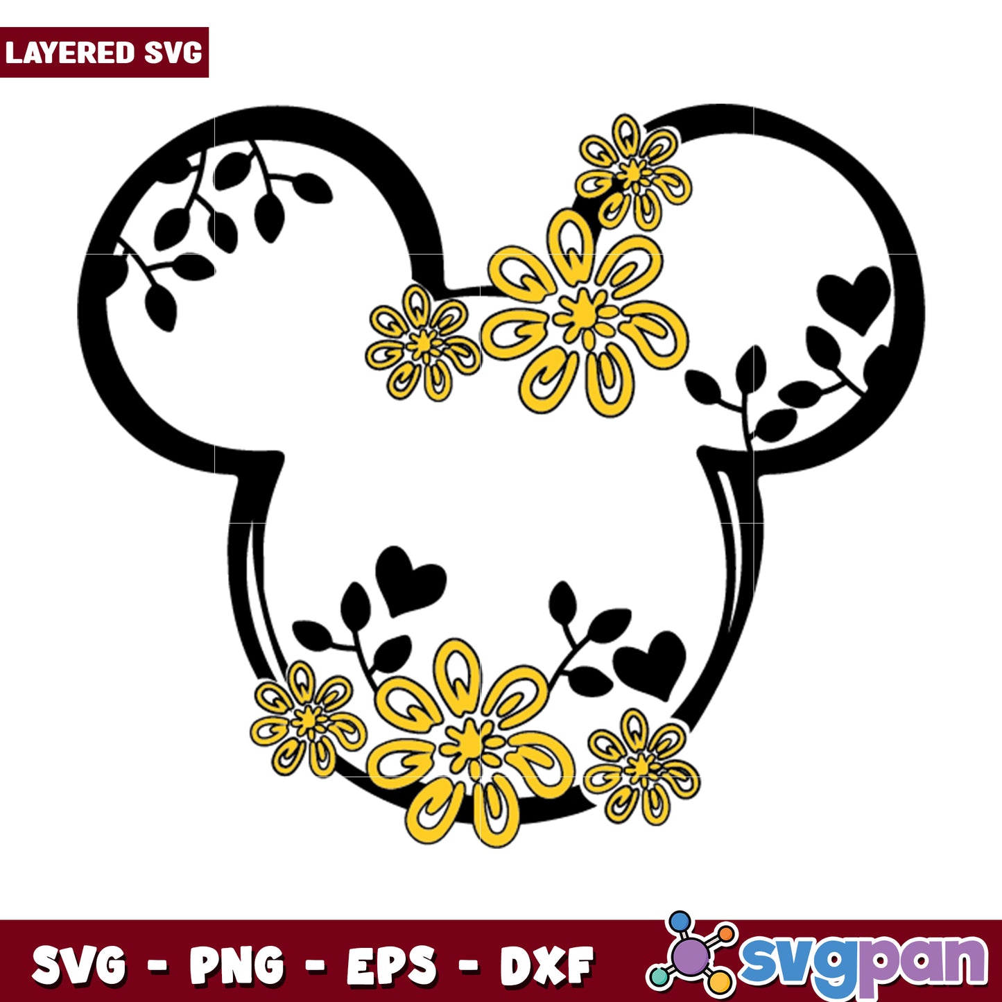 Mickey Mouse Floral SVG Cut File