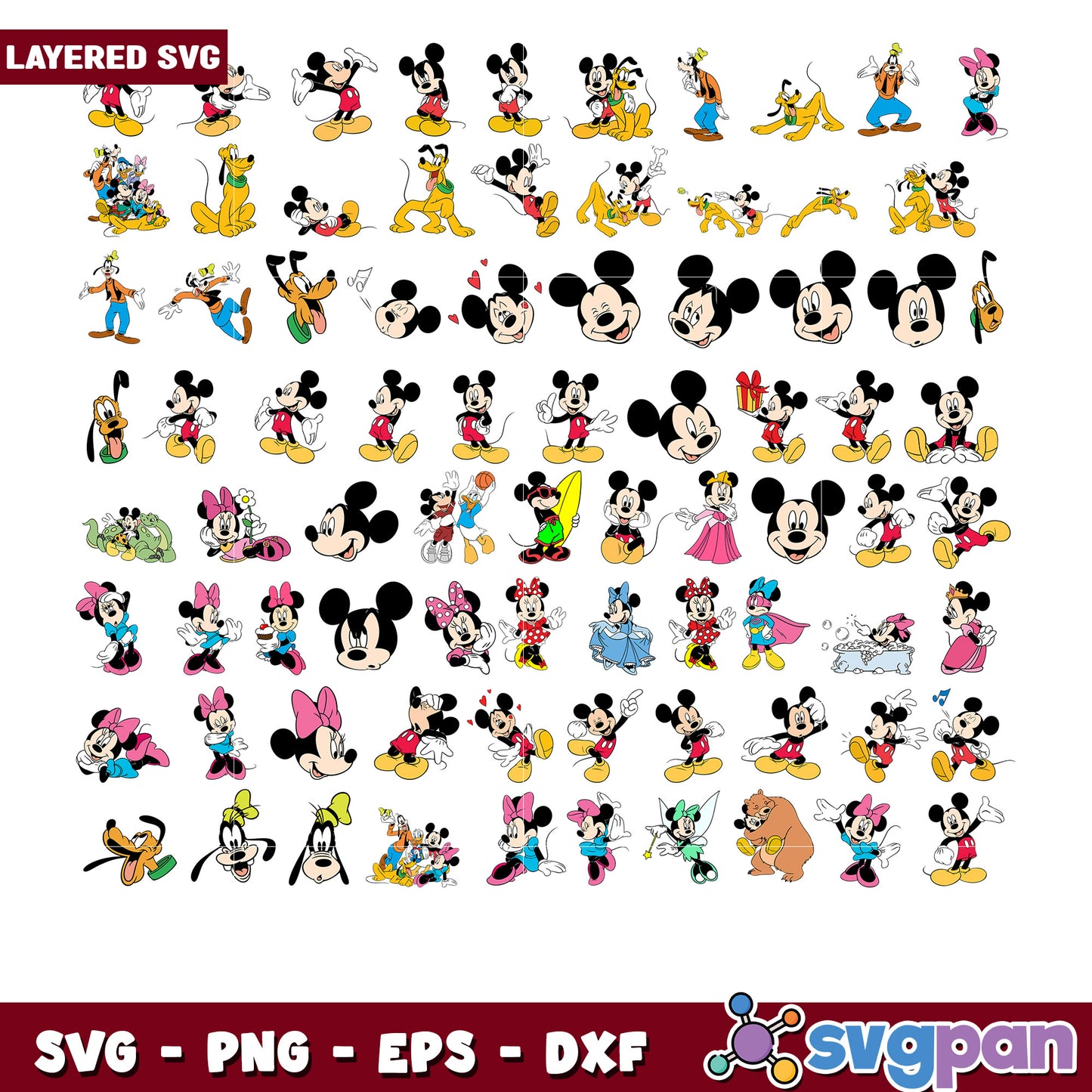 Mickey Mouse SVG Bundle Layered PNG, EPS, DXF
