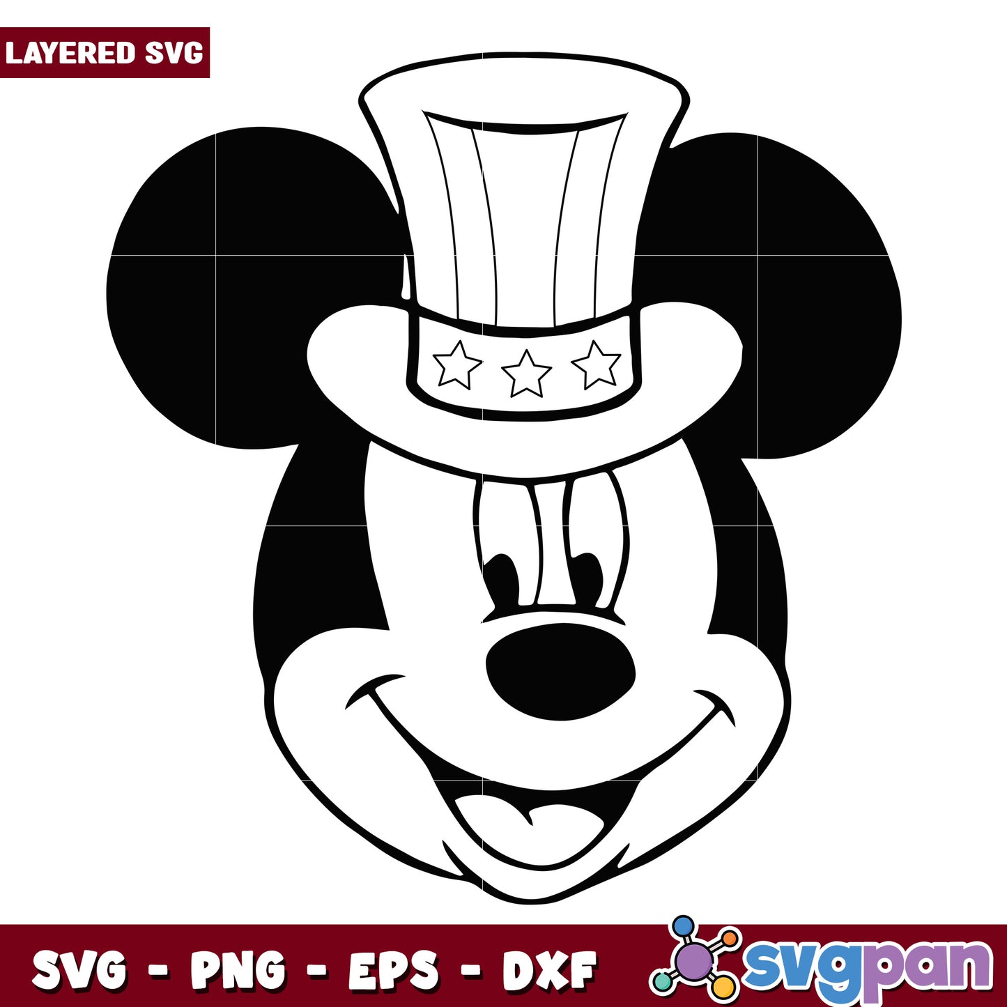 Mickey Mouse SVG Design with Patriotic Hat for Crafts